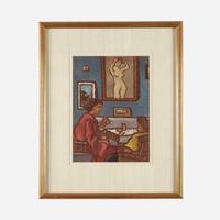 József Rippl-Rónai (Hungarian, 1861–1927) Interior with Two Women Playing Cards; with Figure Studies verso