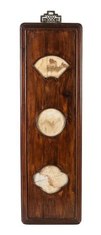 A Set of Four Marble Inset Hongmu Wall Panels