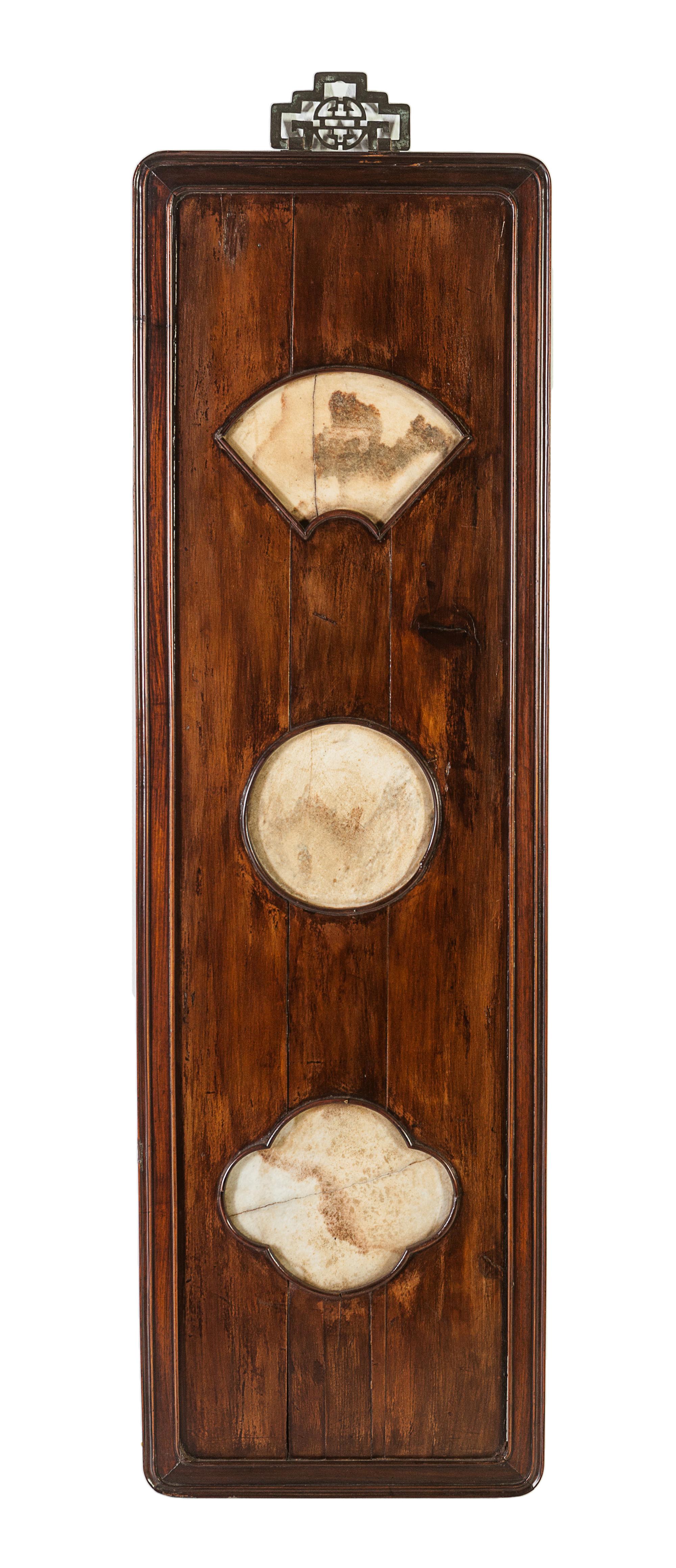 A Set of Four Marble Inset Hongmu Wall Panels