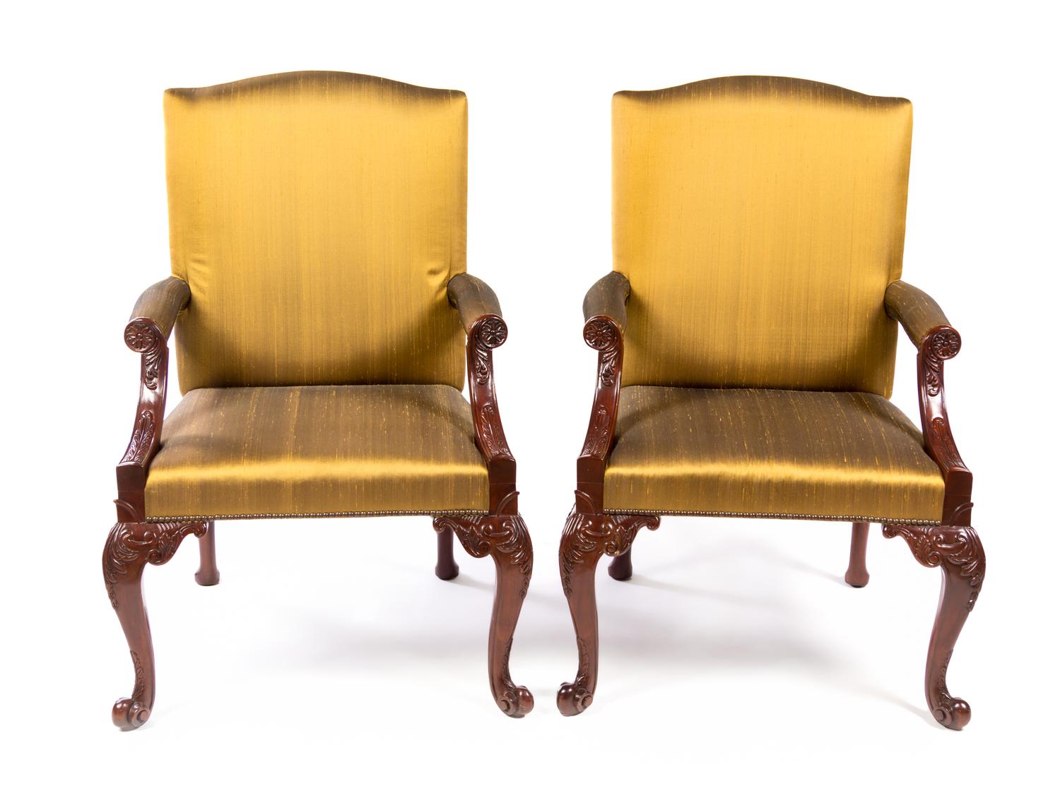 A Pair of Chippendale Style Mahogany Library Chairs Height 40 inches. — BAKER, 20TH CENTURY
