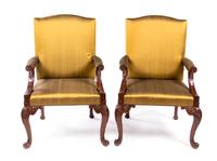 A Pair of Chippendale Style Mahogany Library Chairs Height 40 inches. — BAKER, 20TH CENTURY