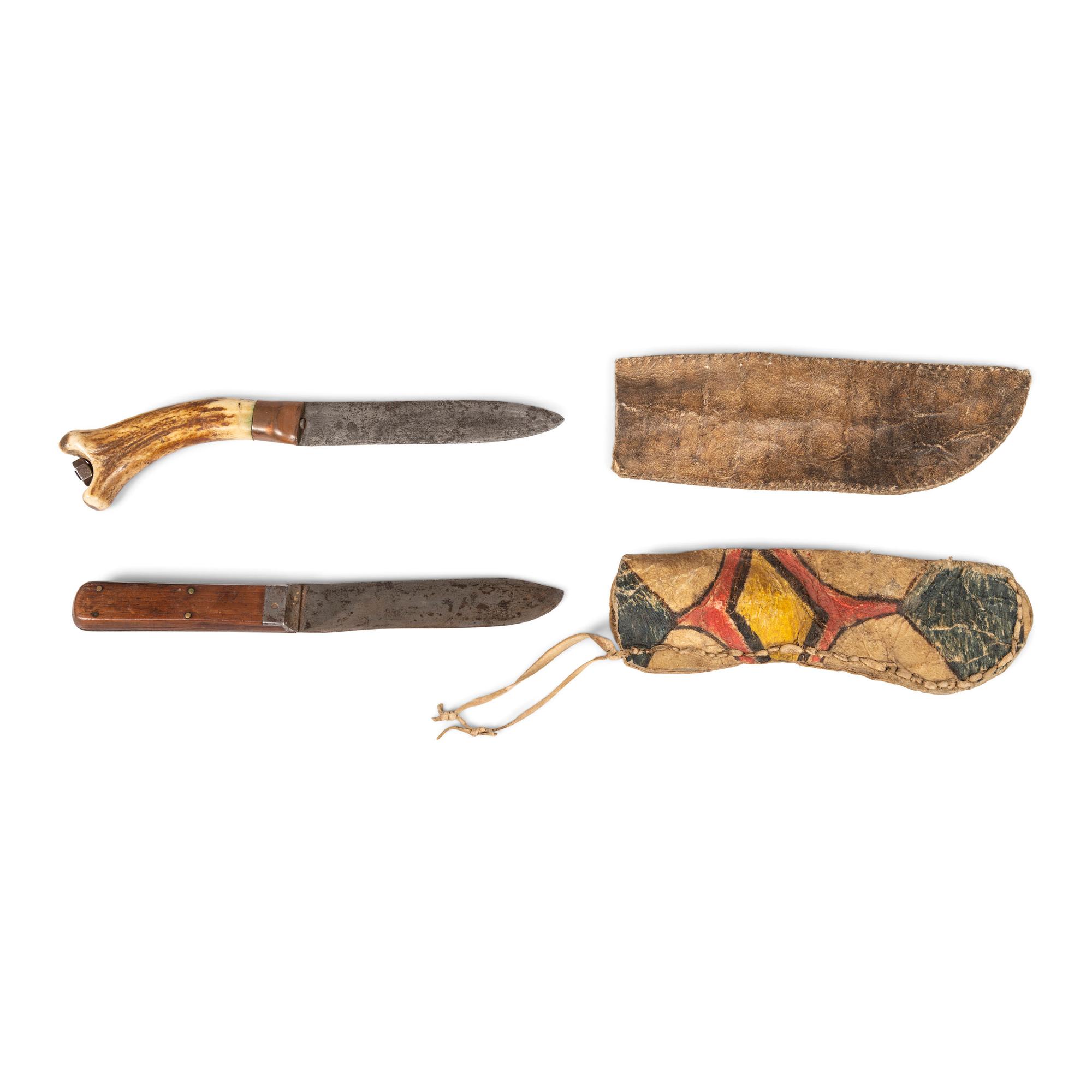 Plains Knife Sheaths, made of Recycled Parfleche — lot of two