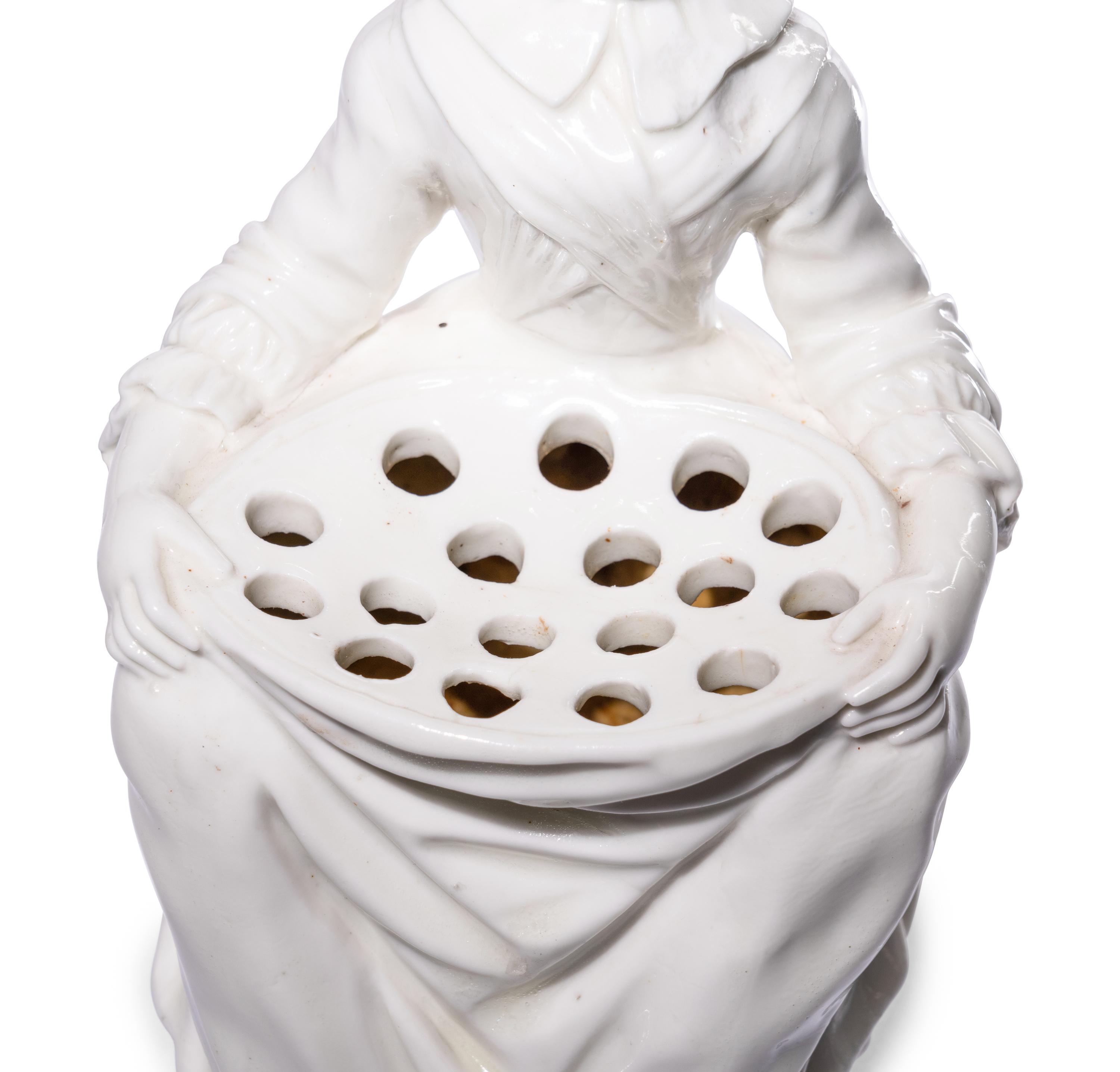 A Pair of French Soft-Paste Porcelain White Bouquetière Figures