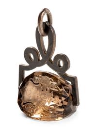 A German Carved Topaz and Gilt Metal Mounted Hand Seal