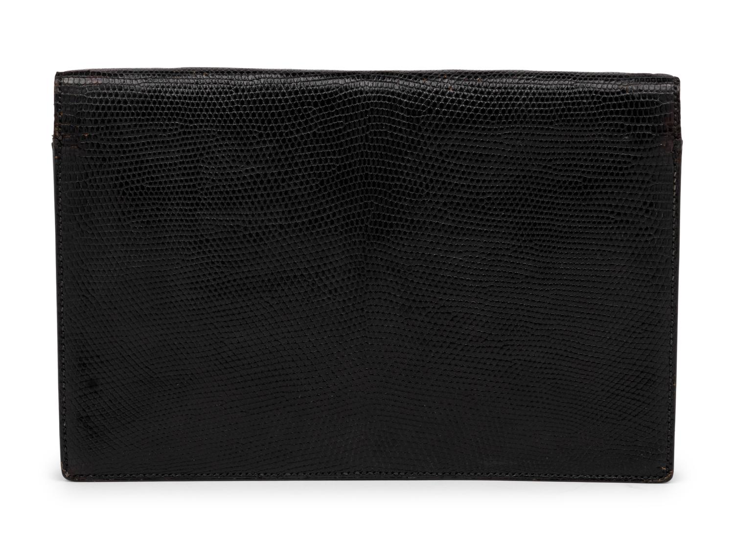 Hermès Lydie Clutch in Black Lizard, Mid-Late 20th Century