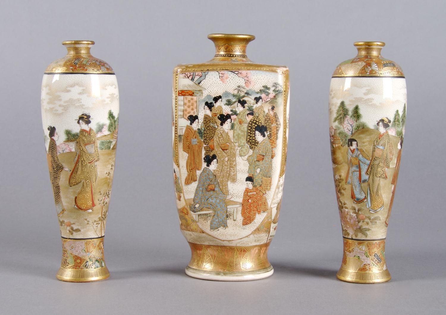 A Pair of Japanese Satsuma Vases, Height of pair 6 inches.