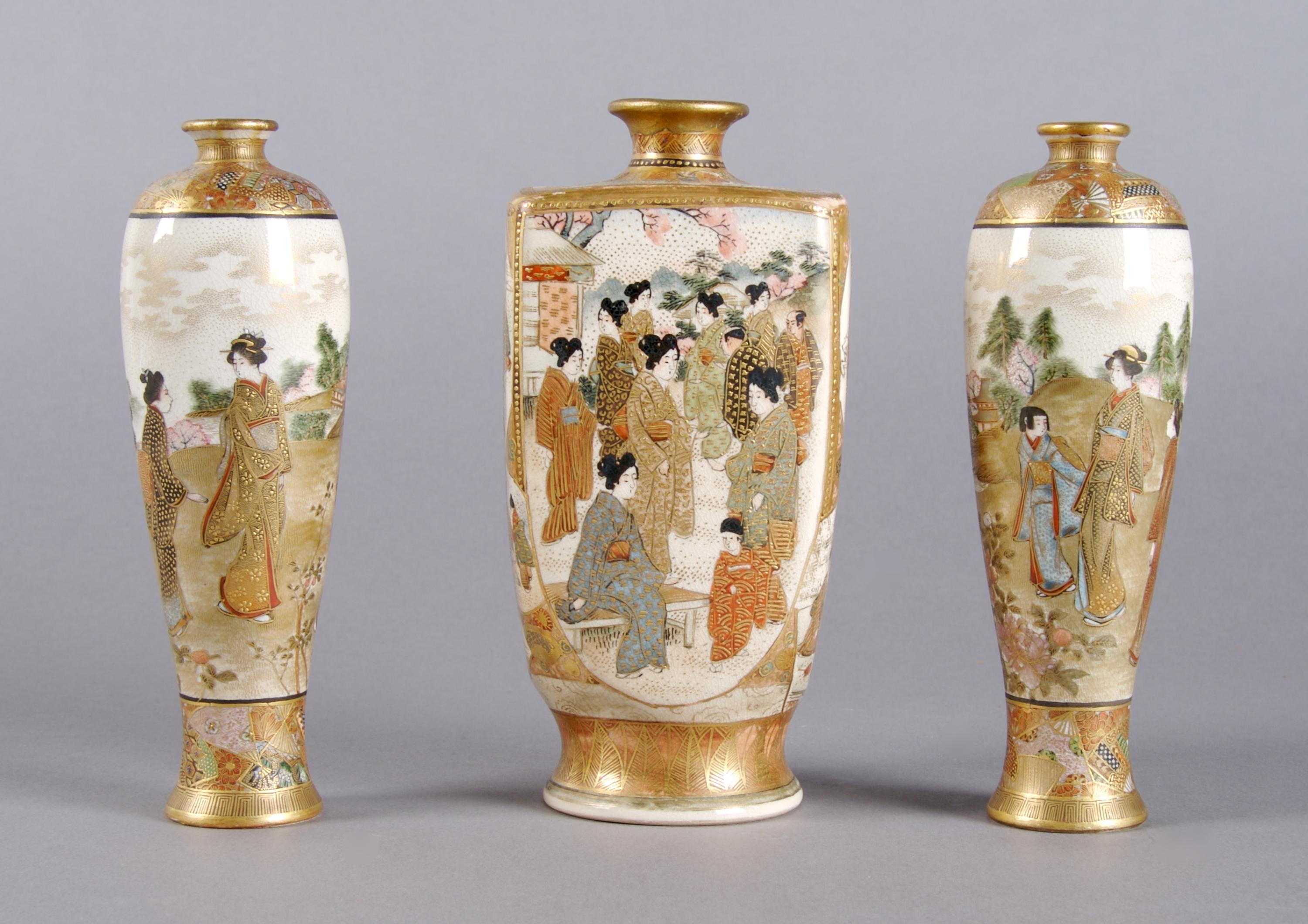 A Pair of Japanese Satsuma Vases, Height of pair 6 inches.