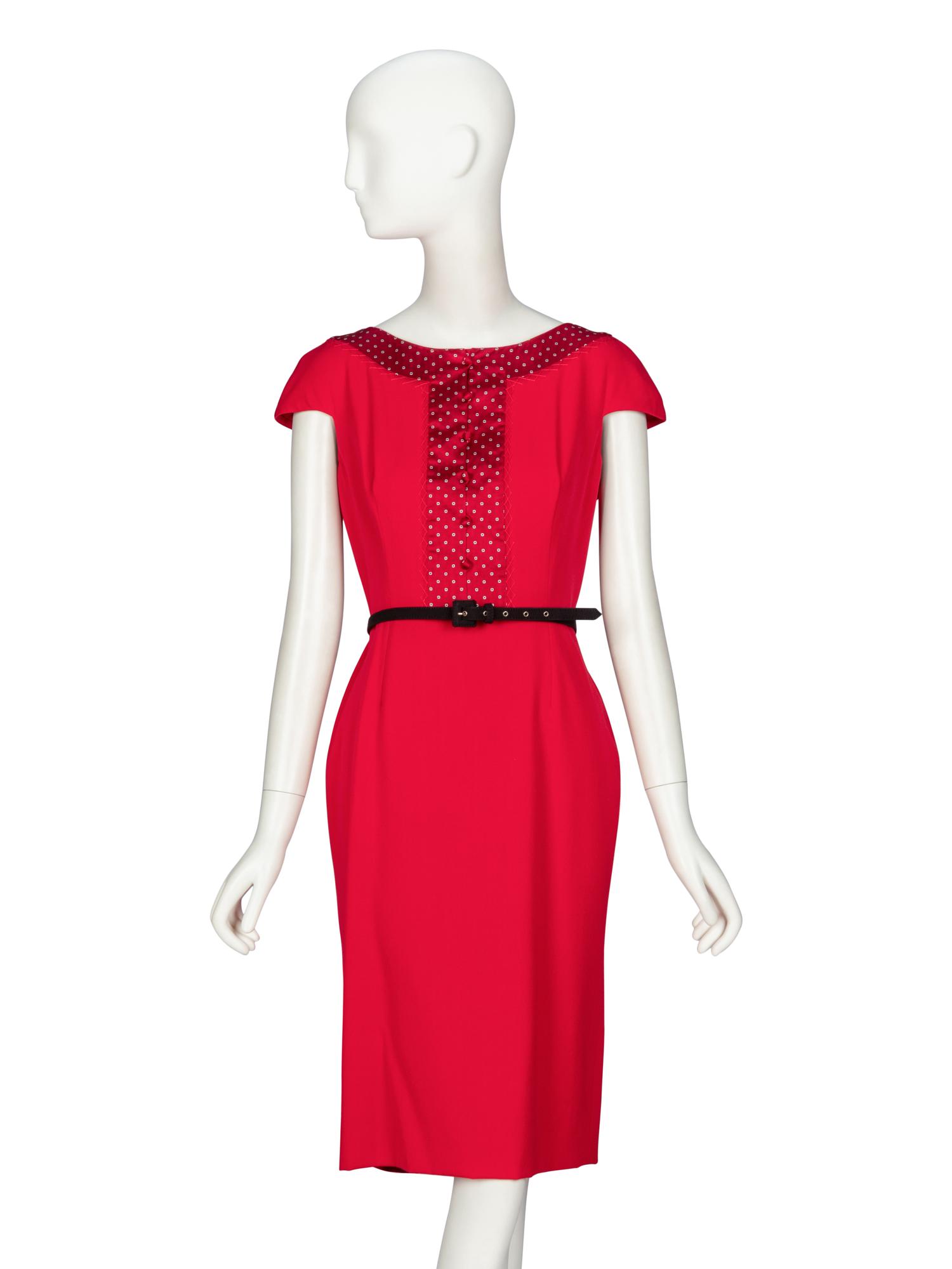Christian Dior by John Galliano , Red Belted Cocktail Dress