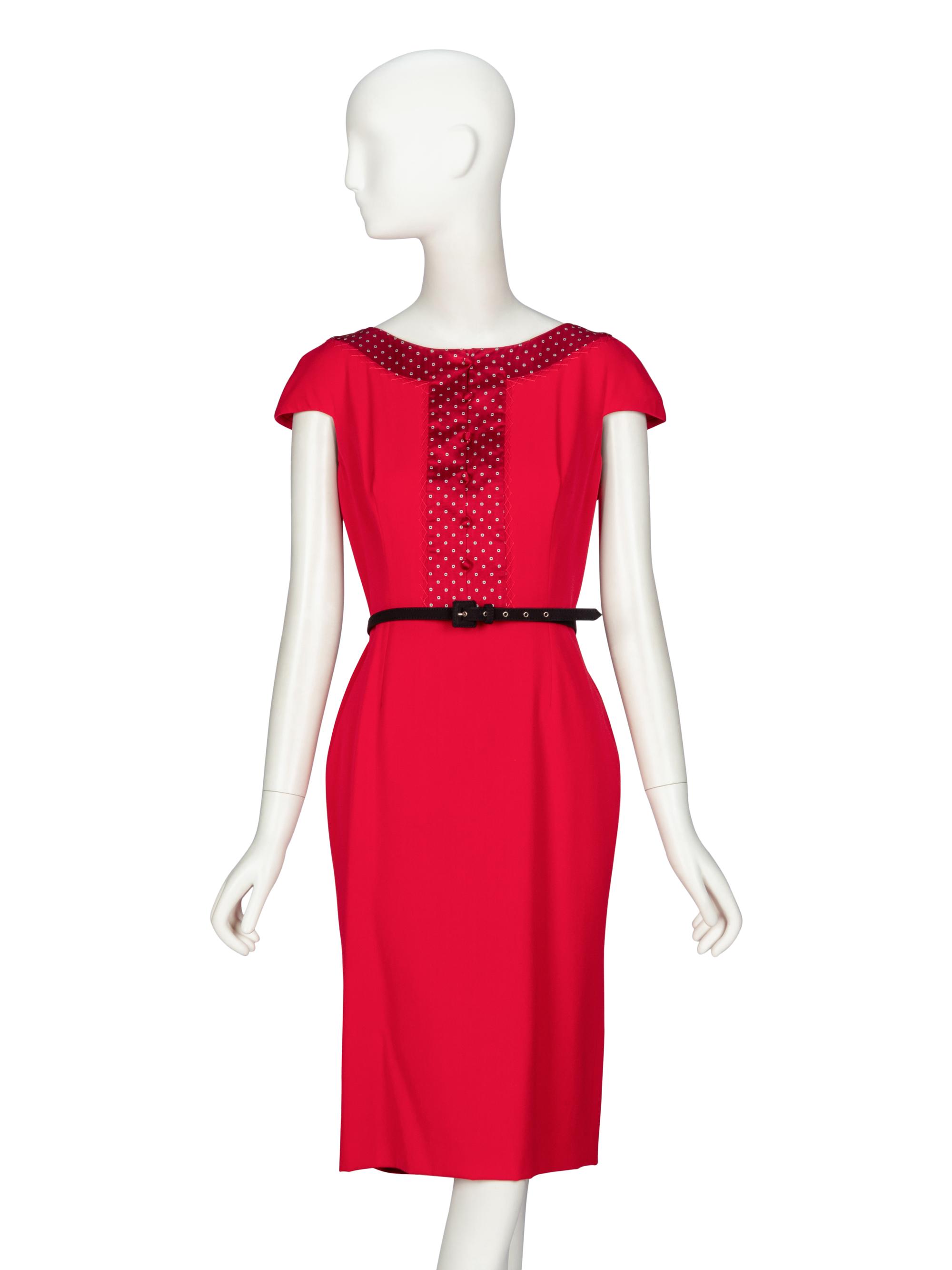 Christian Dior by John Galliano , Red Belted Cocktail Dress
