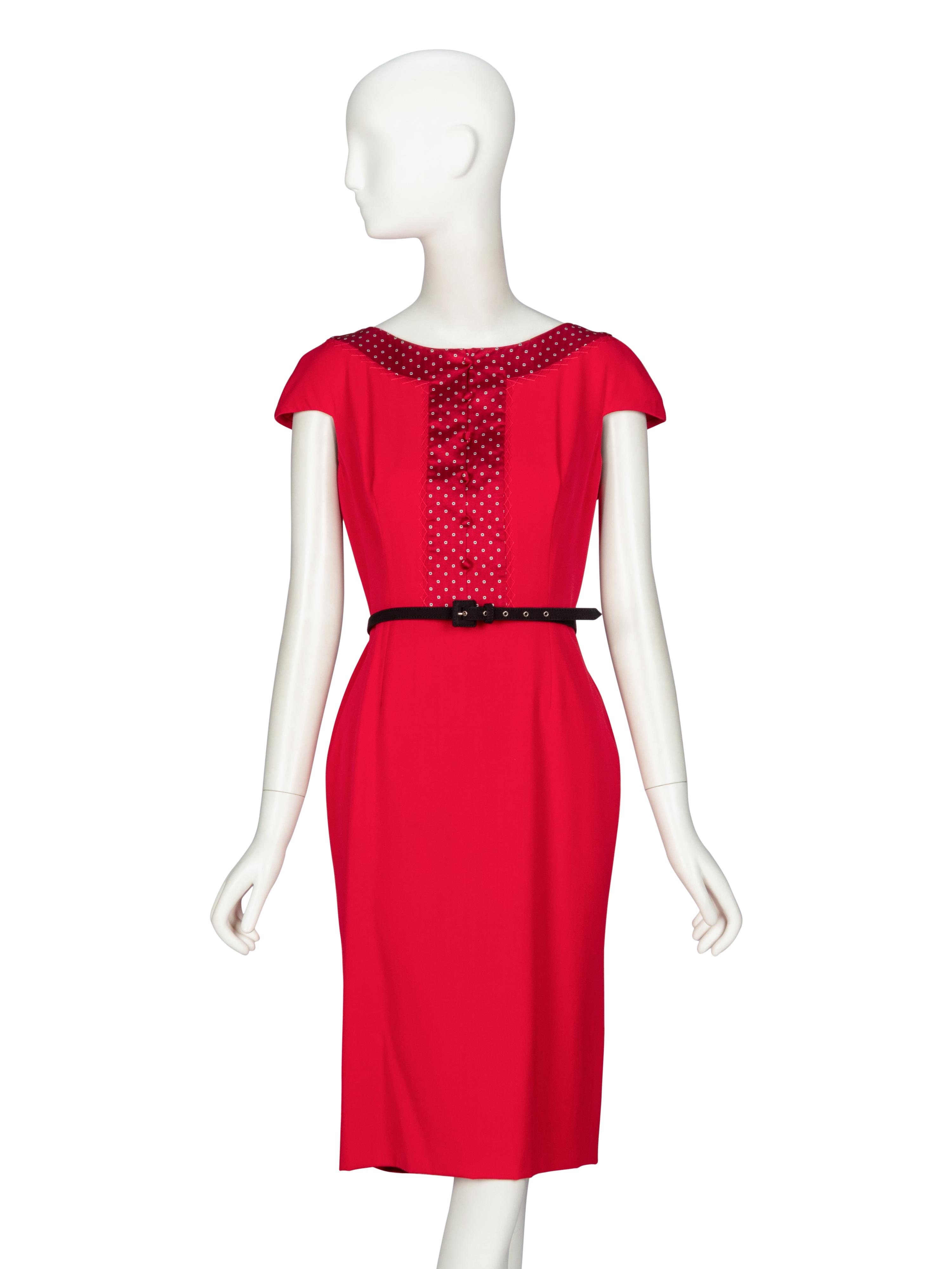 Christian Dior by John Galliano , Red Belted Cocktail Dress