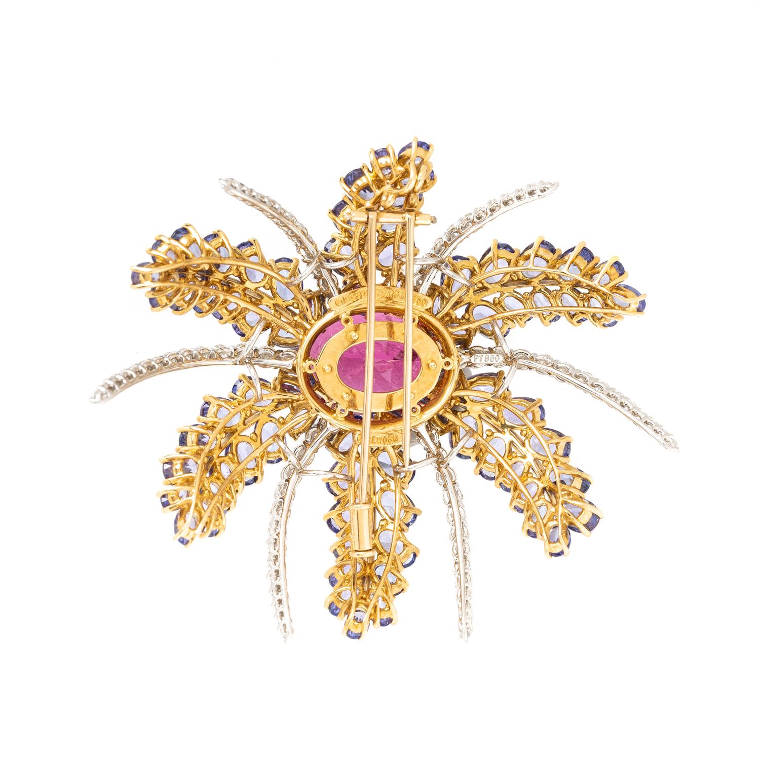 TIFFANY & CO., RUBELLITE TOURMALINE, TANZANITE, AND DIAMOND 'FIREWORKS' BROOCH
