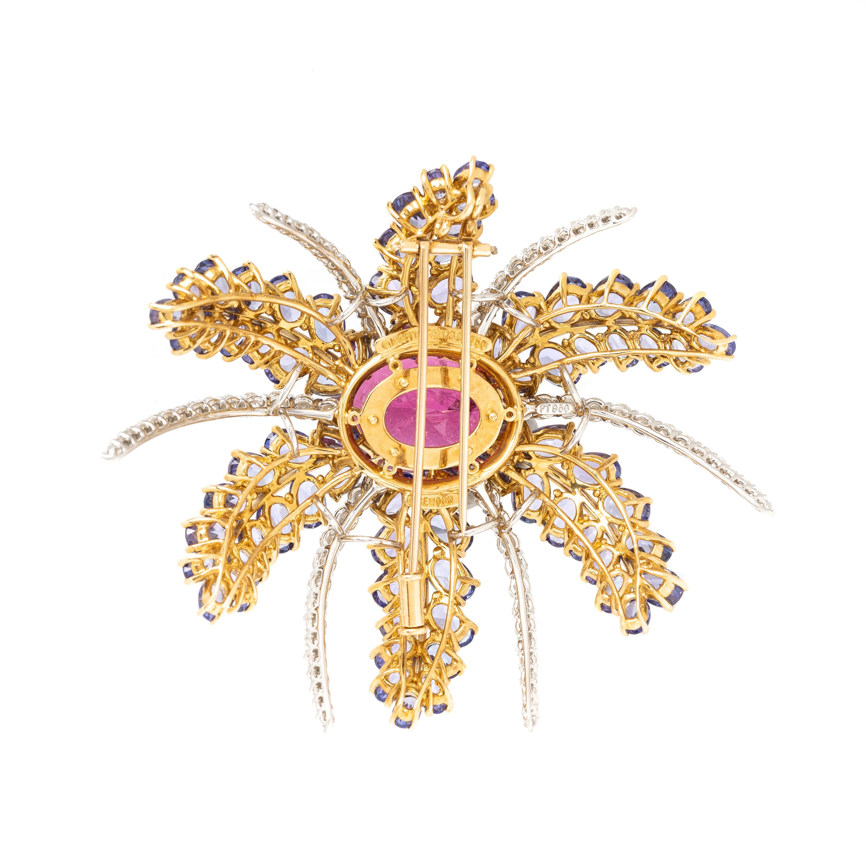 TIFFANY & CO., RUBELLITE TOURMALINE, TANZANITE, AND DIAMOND 'FIREWORKS' BROOCH