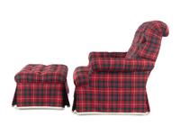 A Button-Tufted Tartan-Upholstered Easy Chair and Ottoman