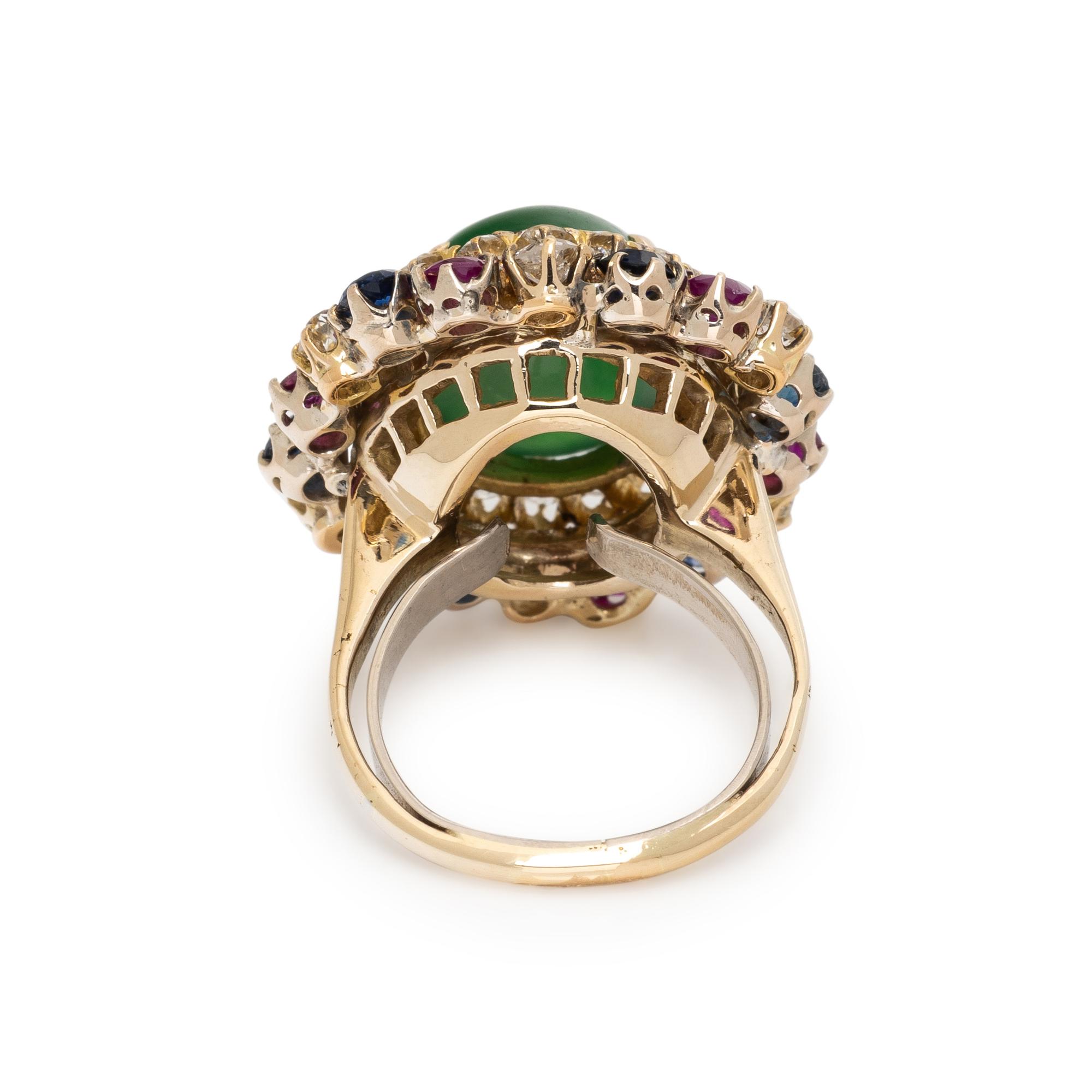 JADE, RUBY, SAPPHIRE, AND DIAMOND RING