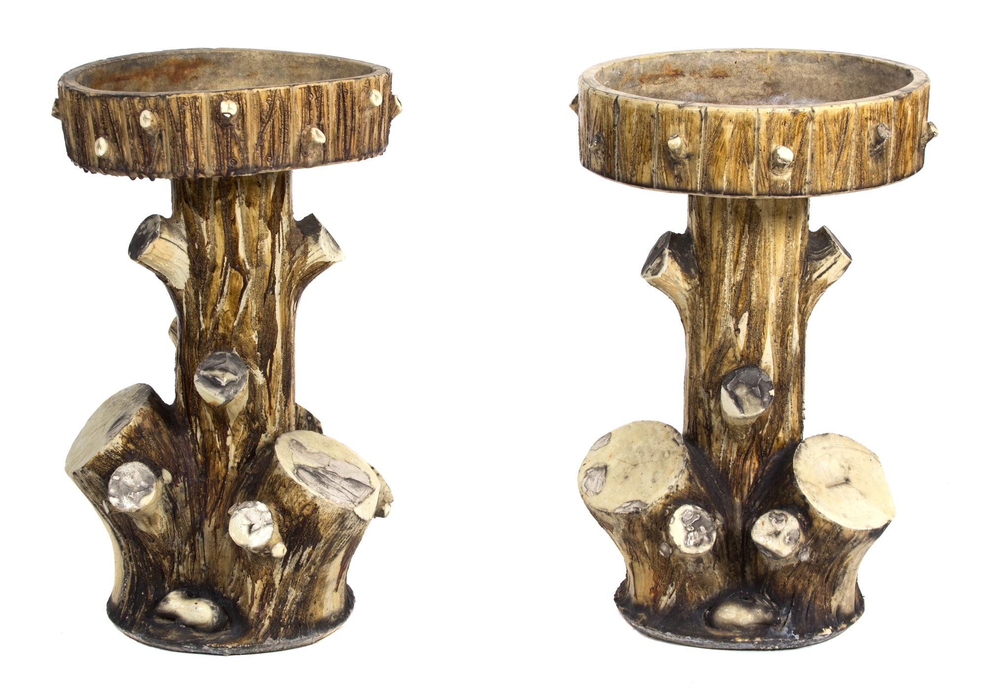 A Pair of Glazed Ceramic Naturalistic Tree-Form Jardinieres Height 35 1/2 x diameter 21 1/2 inches. — 20TH CENTURY