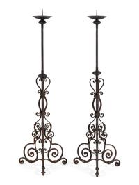 A Pair of Mizner Style Wrought Iron Torcheres