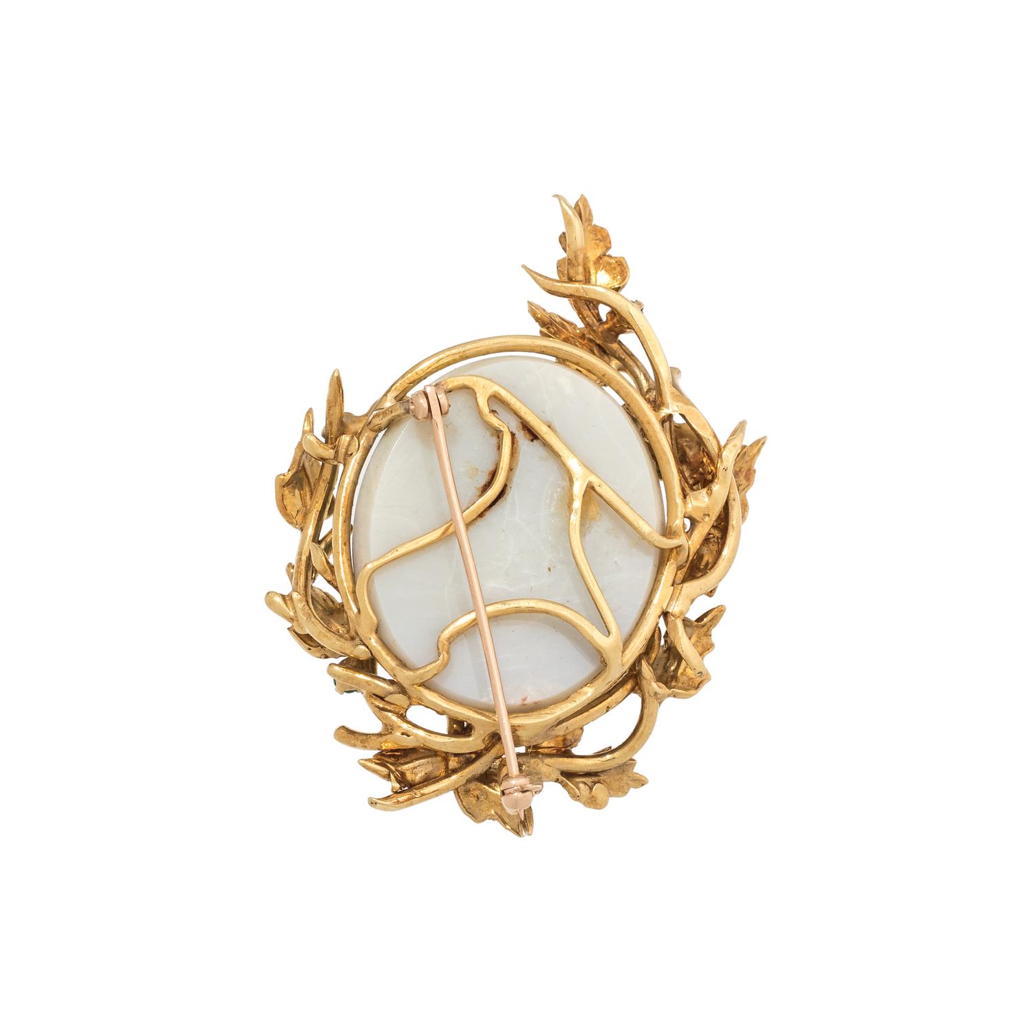 YELLOW GOLD, OPAL DOUBLET AND EMERALD BROOCH