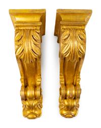 A Pair of English Neoclassical Style Carved Giltwood Brackets — 19TH CENTURY