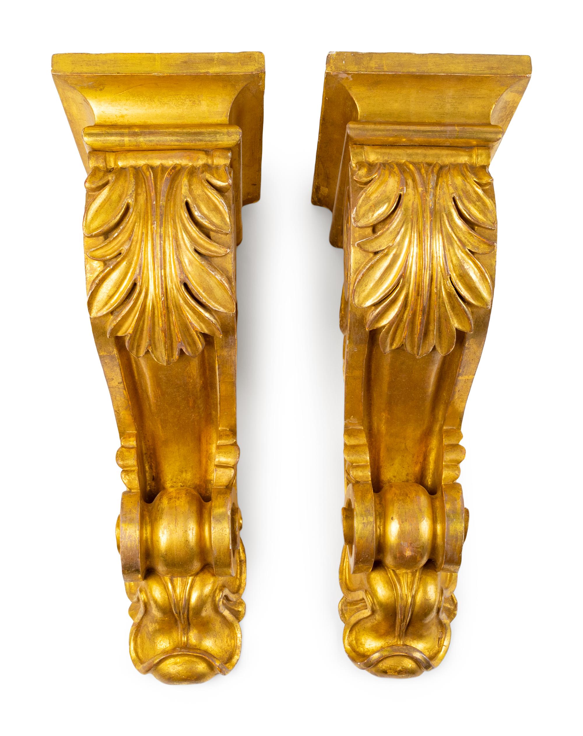 A Pair of English Neoclassical Style Carved Giltwood Brackets — 19TH CENTURY