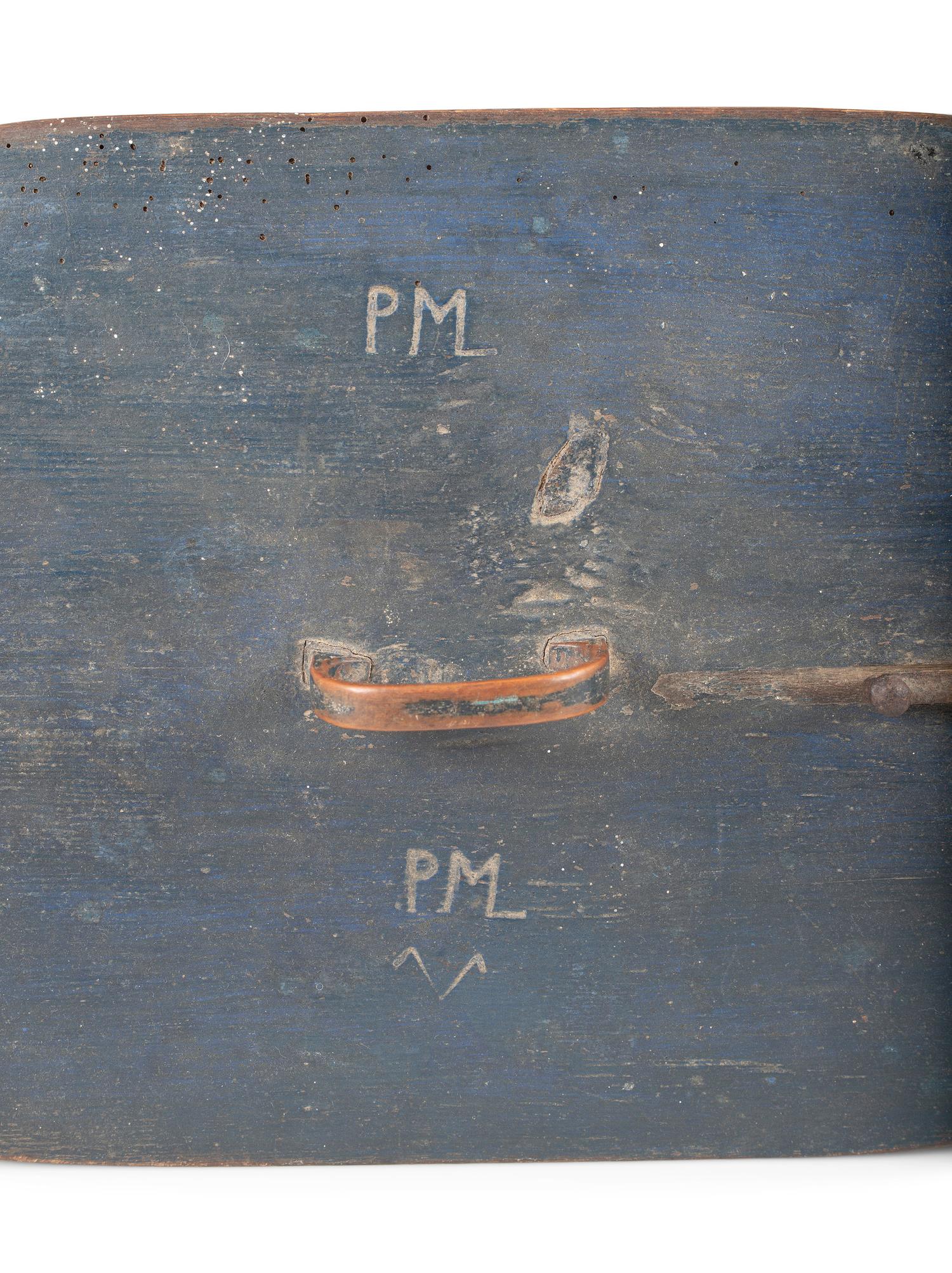 A Country Blue Painted Bentwood Locking Cover Bride's Box