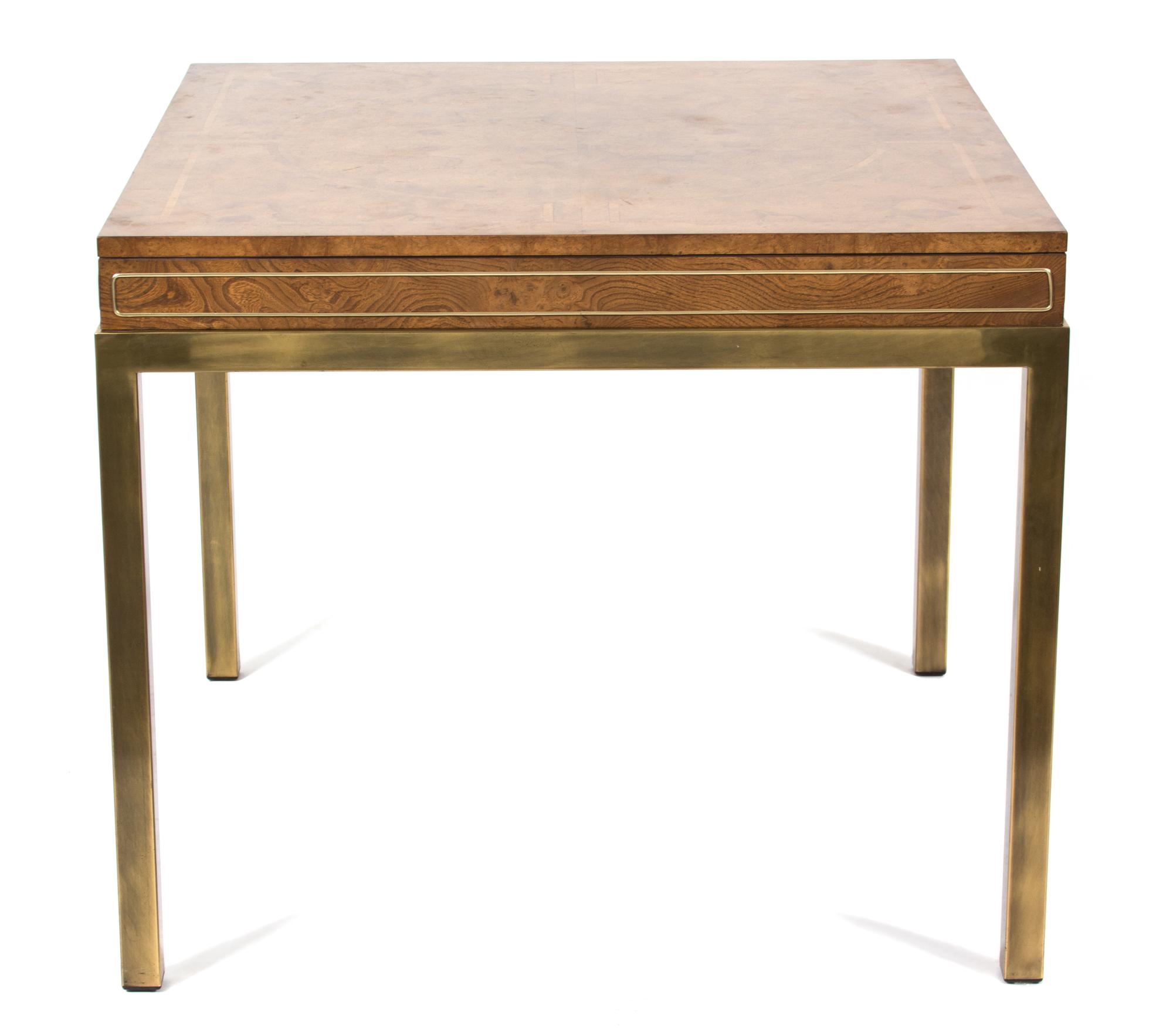 A Contemporary Brass Inlaid Walnut Square Table — 20TH CENTURY