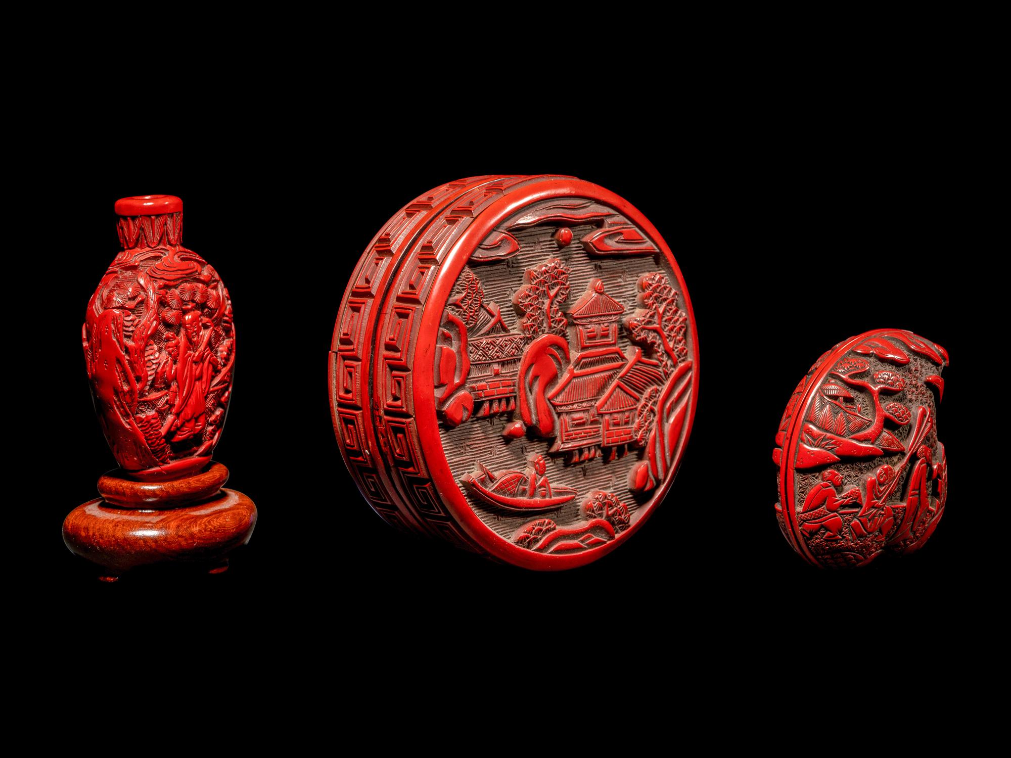 Three Chinese Cinnabar Lacquer Articles