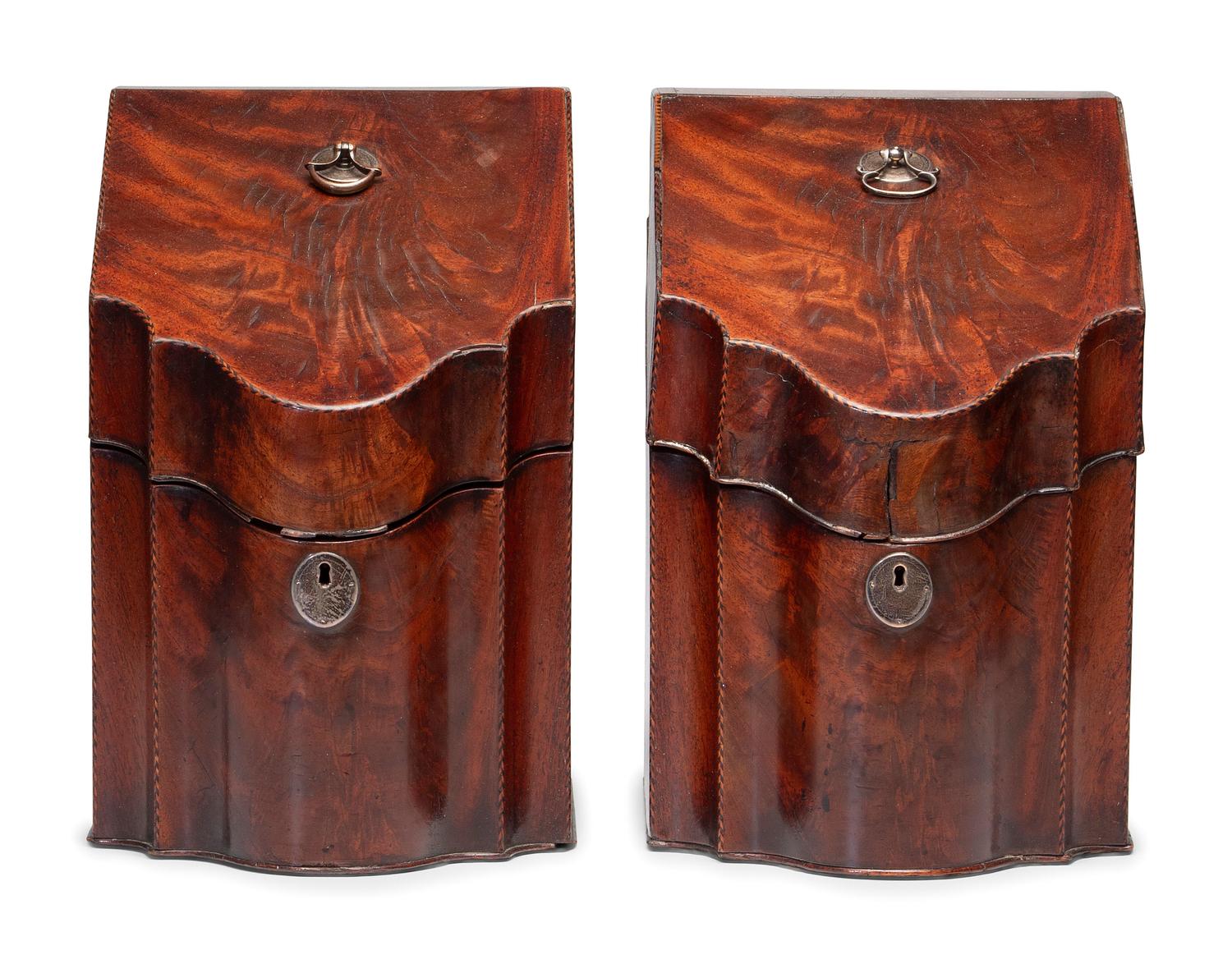 A Pair of Georgian Mahogany and Checkered Inlay Knife Boxes