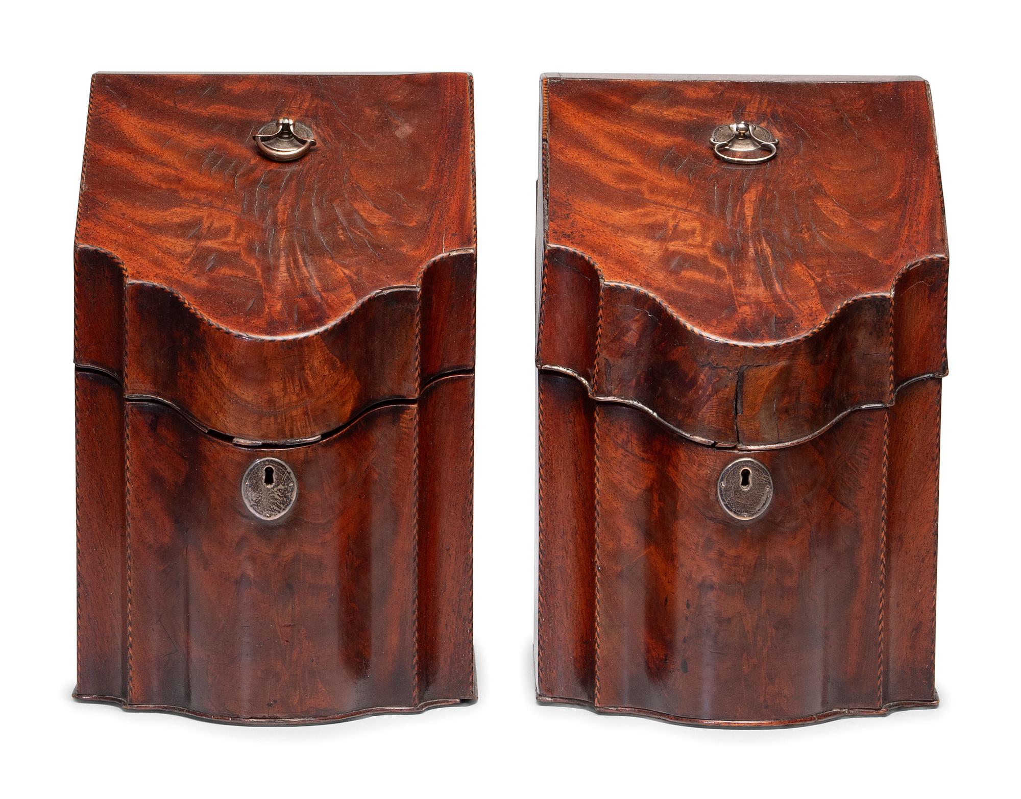 A Pair of Georgian Mahogany and Checkered Inlay Knife Boxes