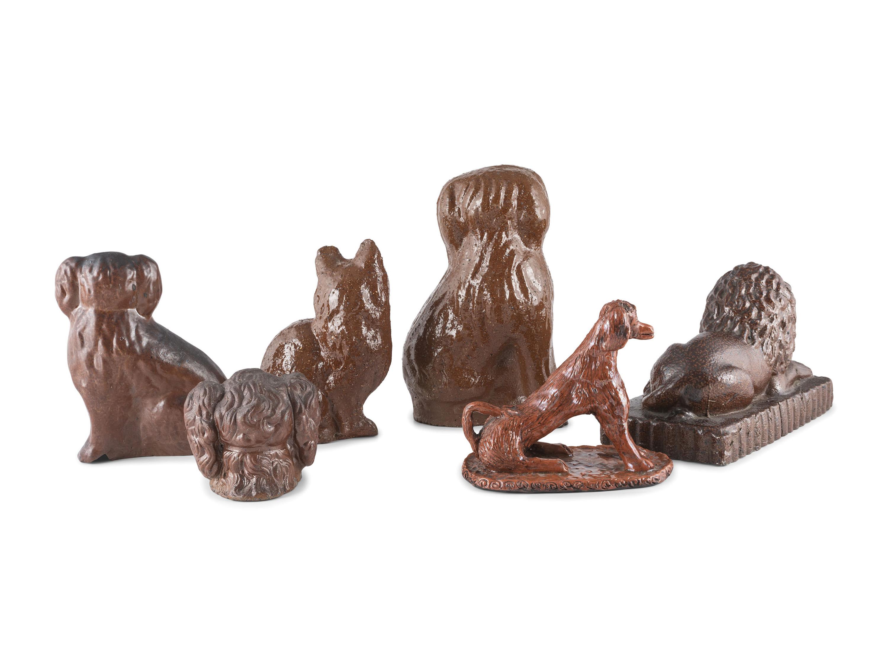 A Group of Sewer Tile and Redware Animal Figures