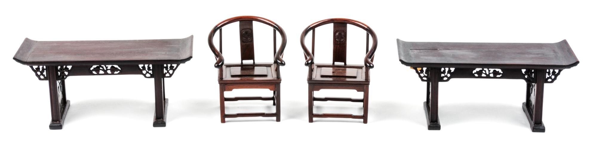 A Group of Eleven Chinese Style Diminutive Hardwood Furniture Articles