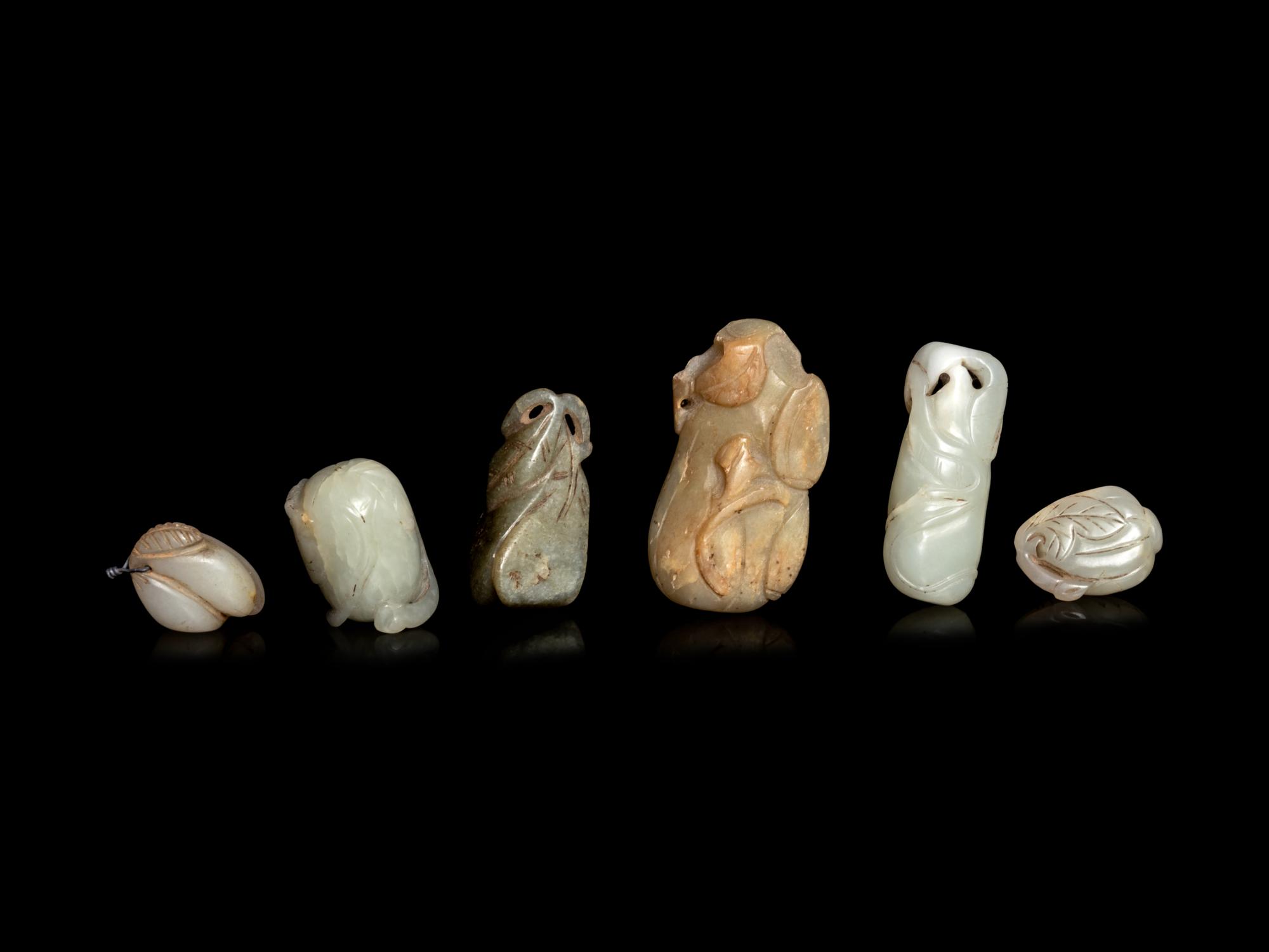 Six Chinese Celadon Jade Carvings of Melons
