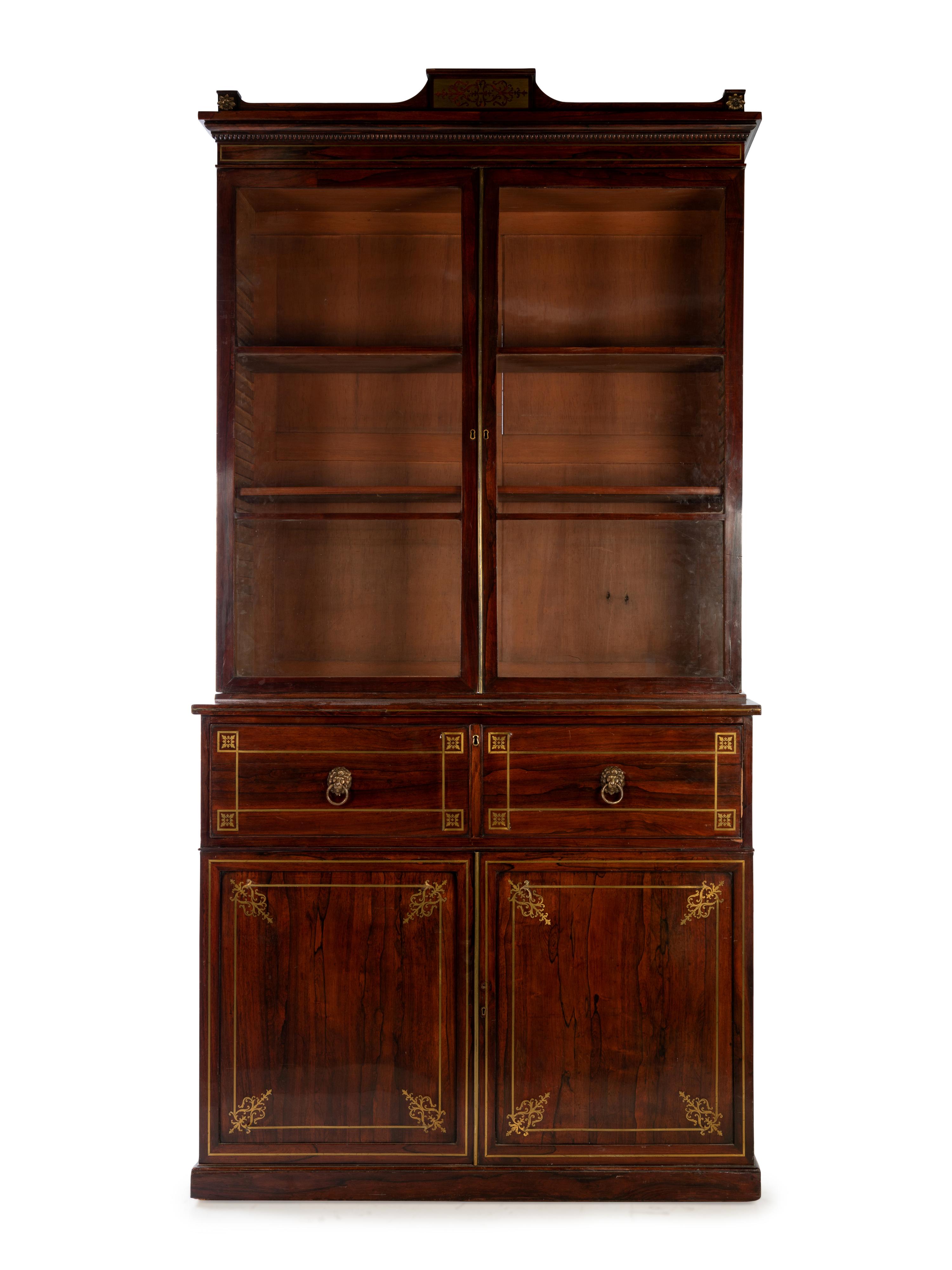 A William IV Brass Inlaid Secretary Bookcase