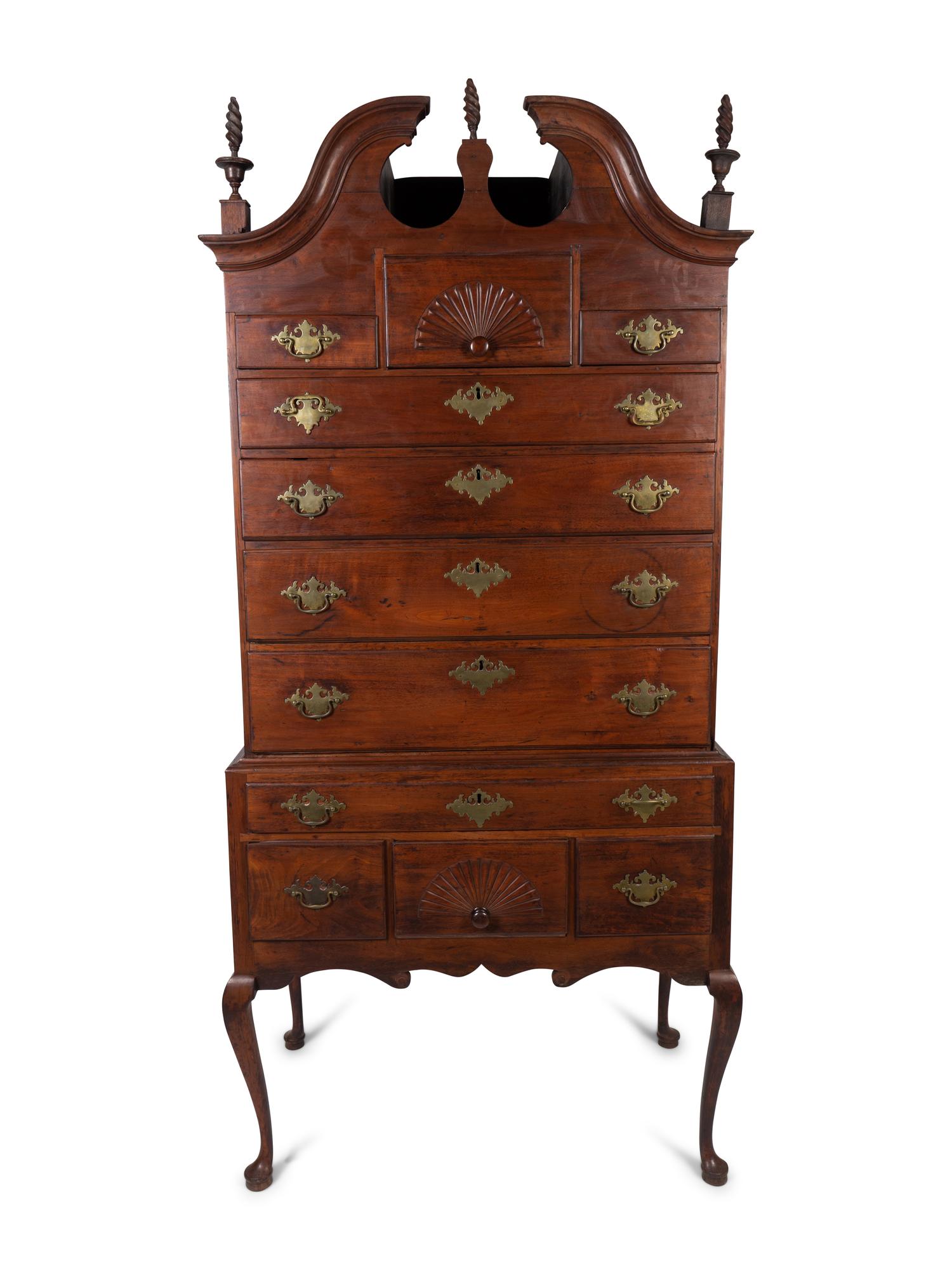 A Queen Anne Style Carved Cherrywood Highboy — NEW ENGLAND, LATE 19TH CENTURY