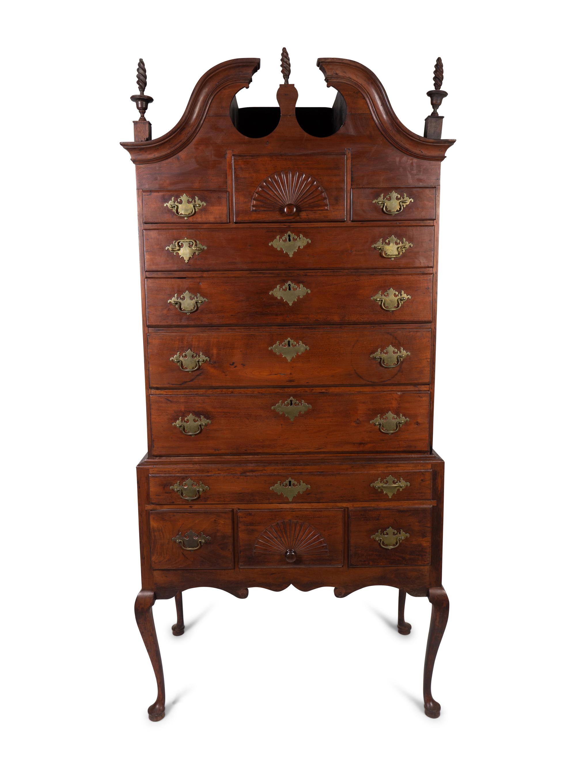 A Queen Anne Style Carved Cherrywood Highboy — NEW ENGLAND, LATE 19TH CENTURY