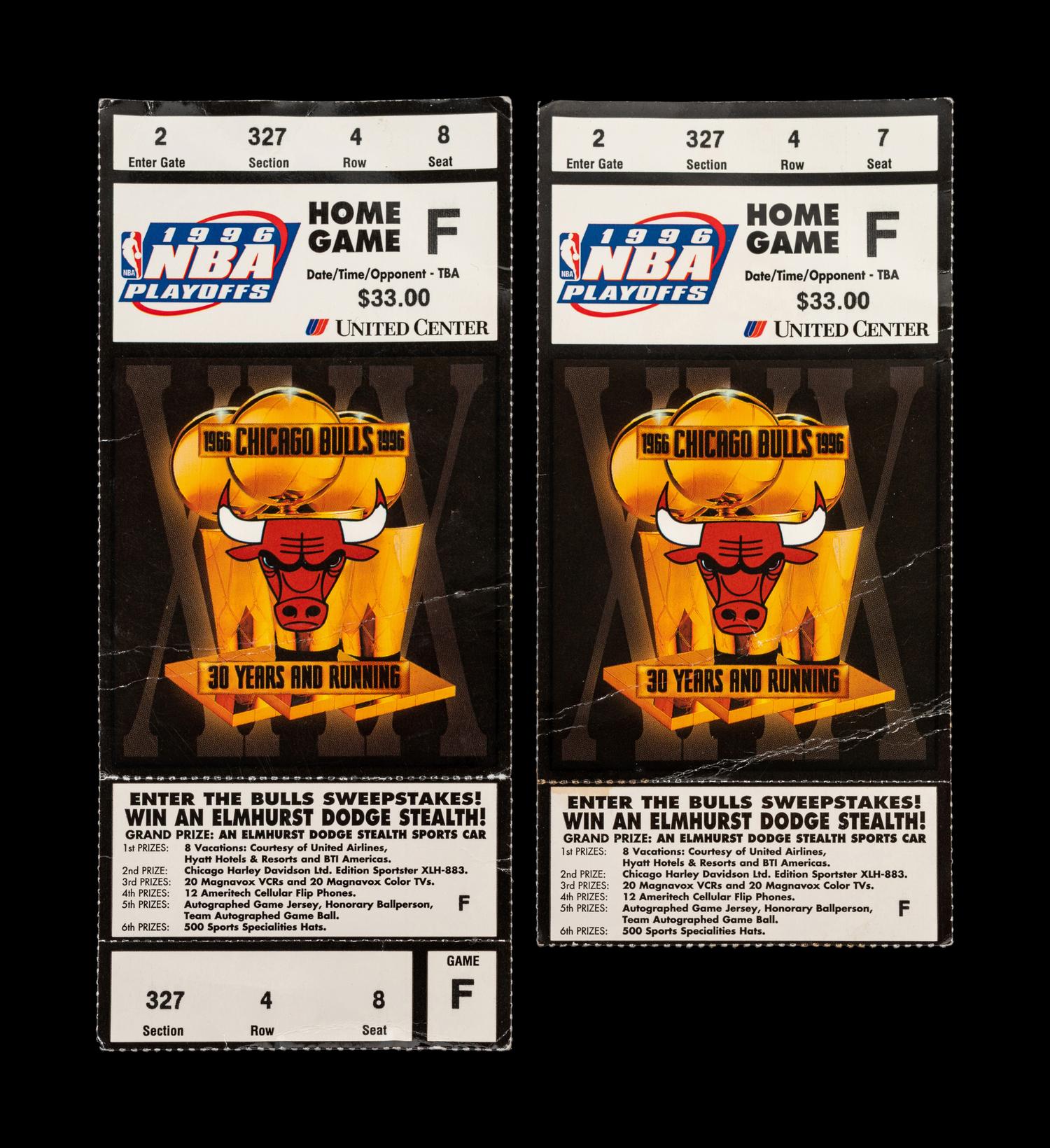 A Collection of 10 Chicago Bulls Michael Jordan Last Dance Era 1995-96 Regular Season and Playoff Tickets and Stubs,