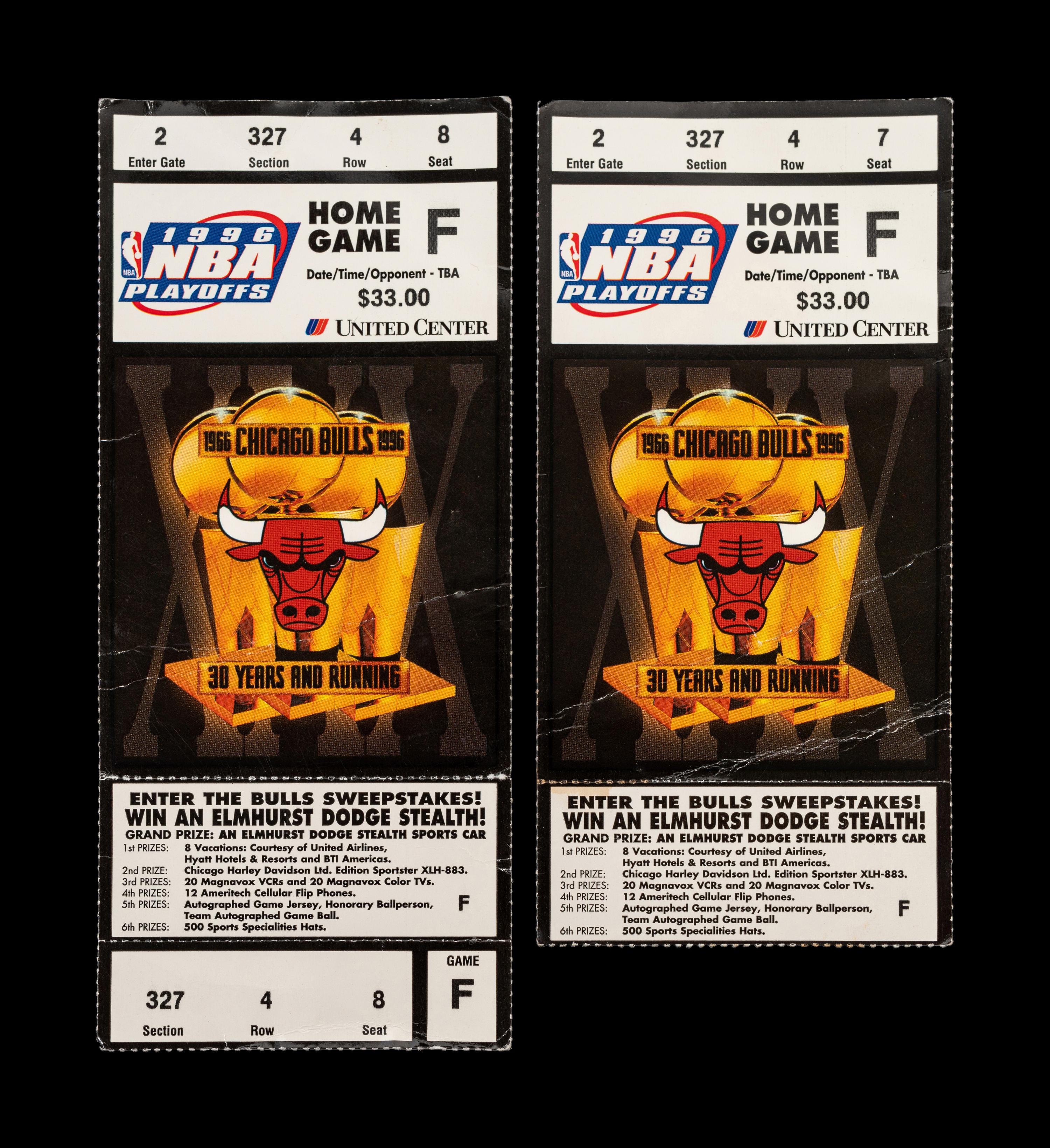 A Collection of 10 Chicago Bulls Michael Jordan Last Dance Era 1995-96 Regular Season and Playoff Tickets and Stubs,