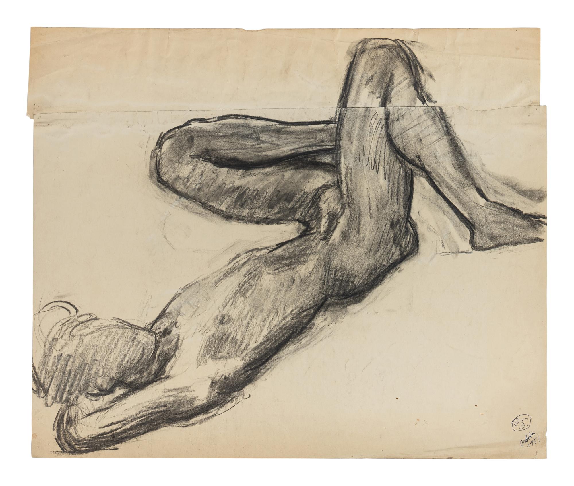 Male Nude Lying on His Back , 1951