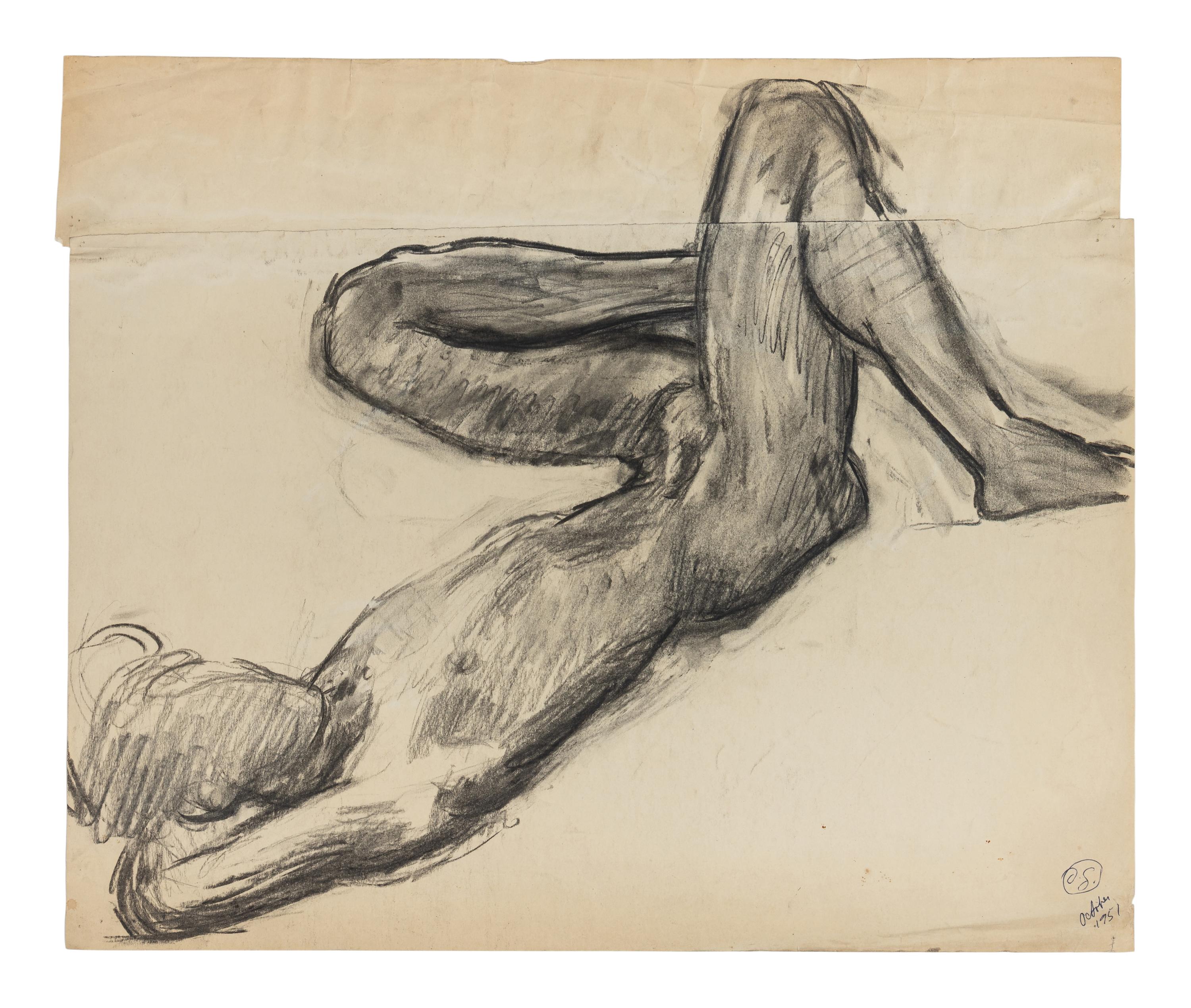 Male Nude Lying on His Back , 1951