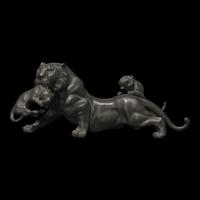 A Japanese Patinated Bronze 'Tigress and Cubs' Okimono, Meiji/Taisho Period