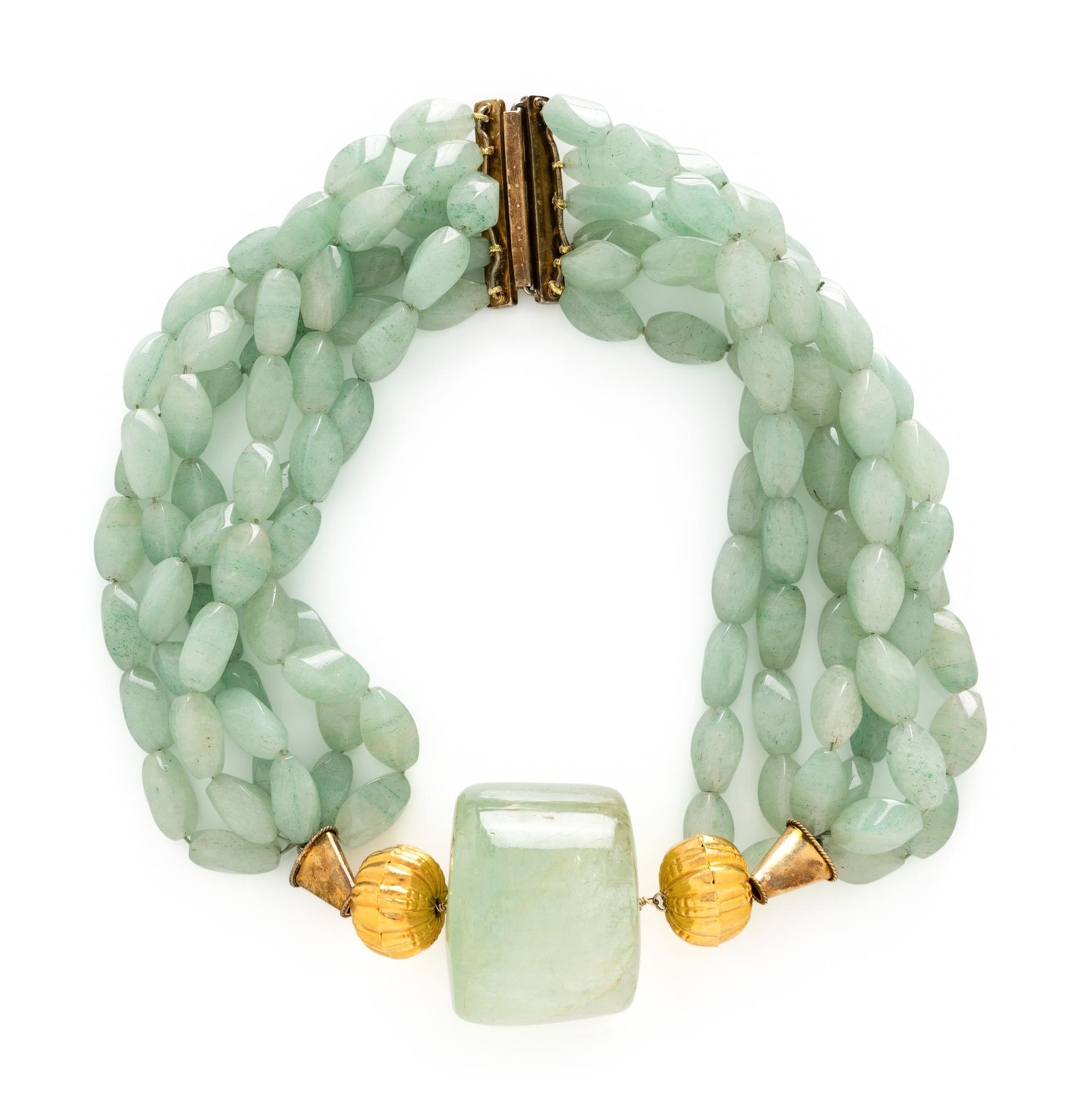 TONY DUQUETTE, AVENTURINE QUARTZ AND BERYL BEADED NECKLACE