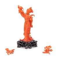 A Chinese Red Coral Figure of a Lady