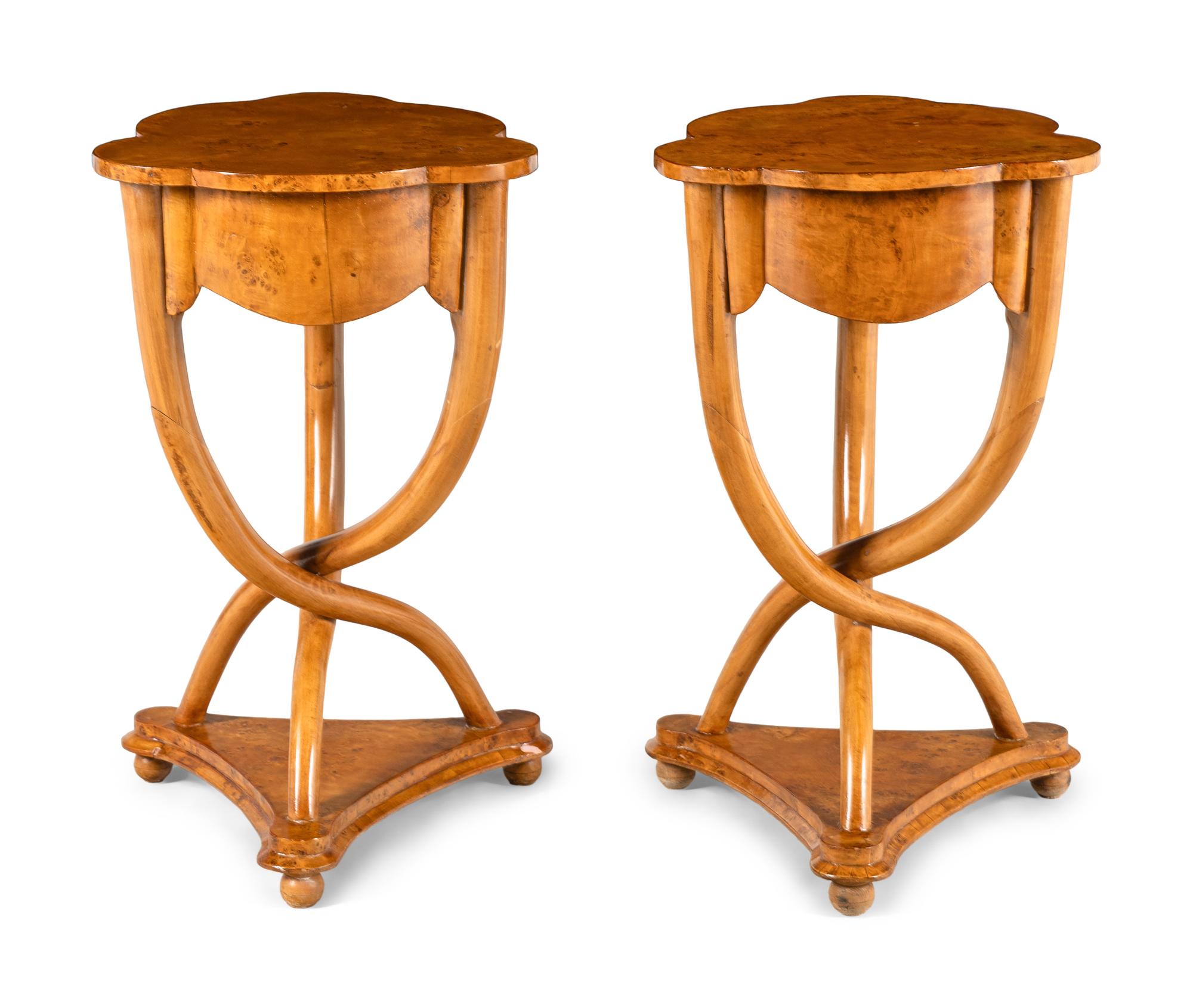 A Pair of Biedermeier Style Burlwood Side Tables