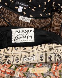 Five Silk Designer Blouses: One Louis Féraud, One Gucci, One Chloé, One Valentino Two-Piece Ensemble, and One Galanos, 1980s