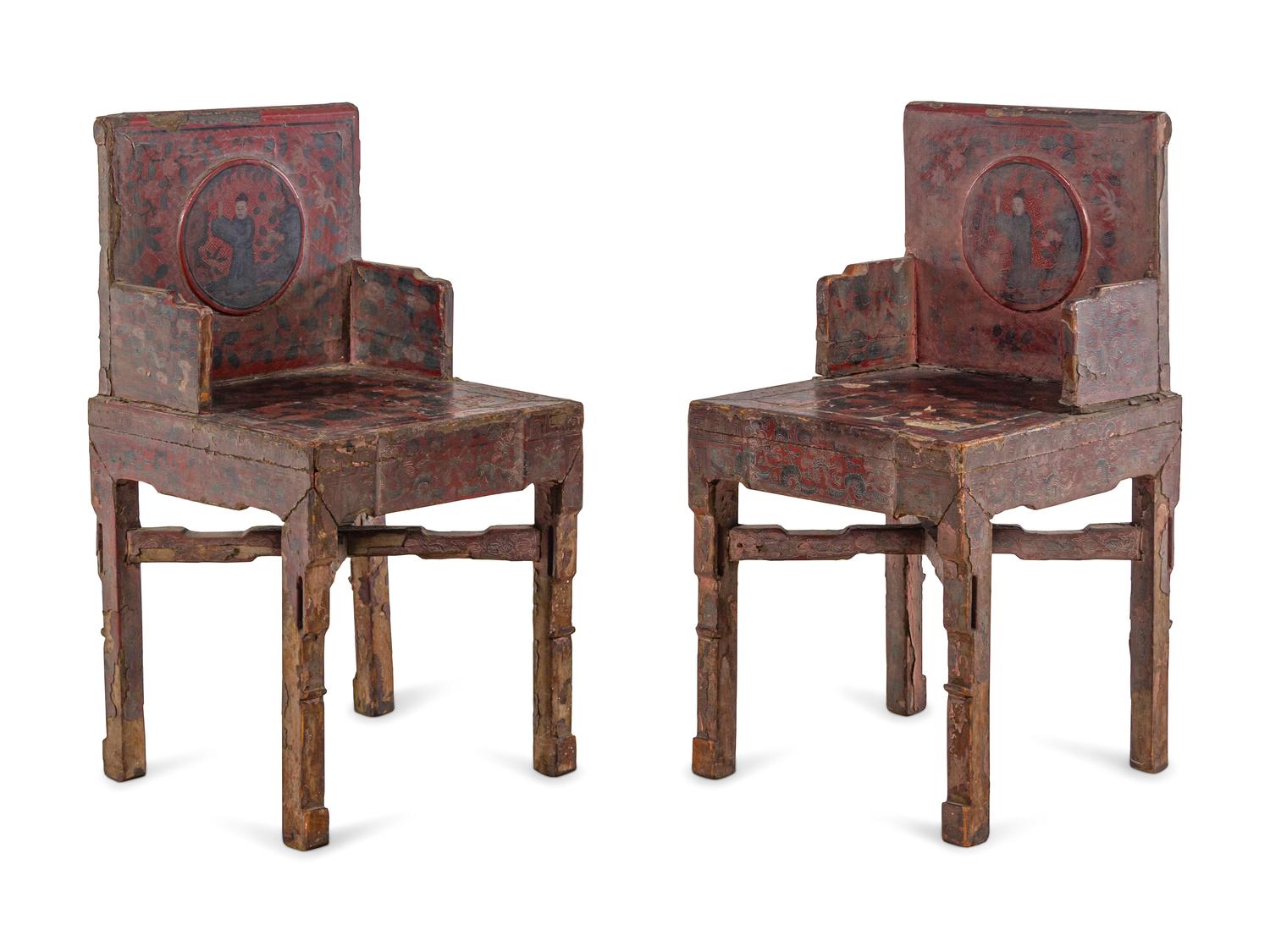 A Pair of Chinese Lacquered Armchairs