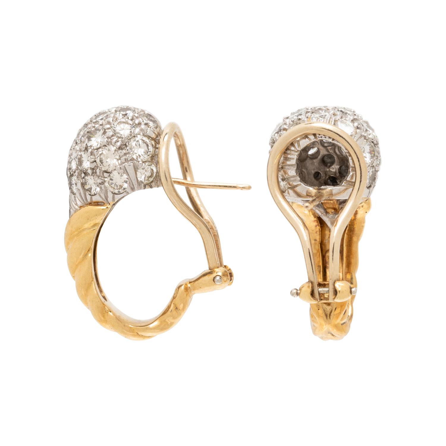 DIAMOND, PLATINUM, AND YELLOW GOLD EARRINGS