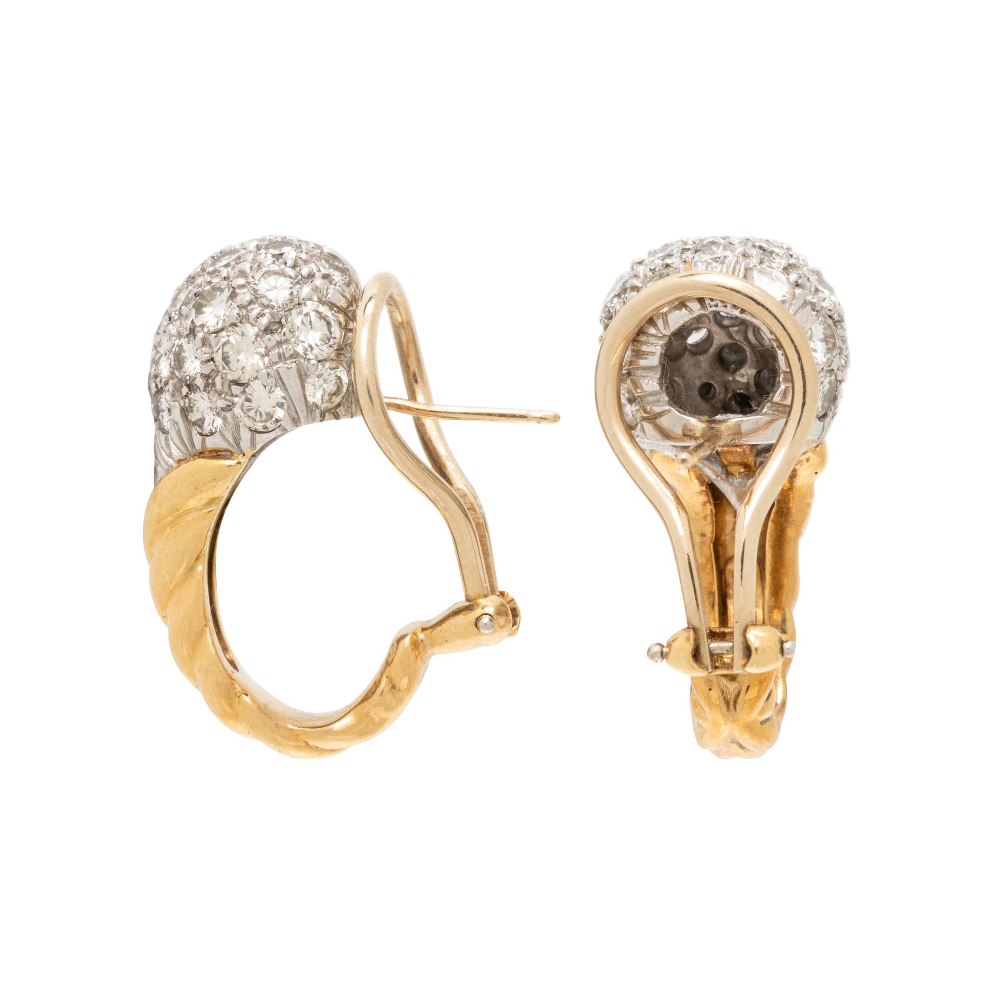DIAMOND, PLATINUM, AND YELLOW GOLD EARRINGS
