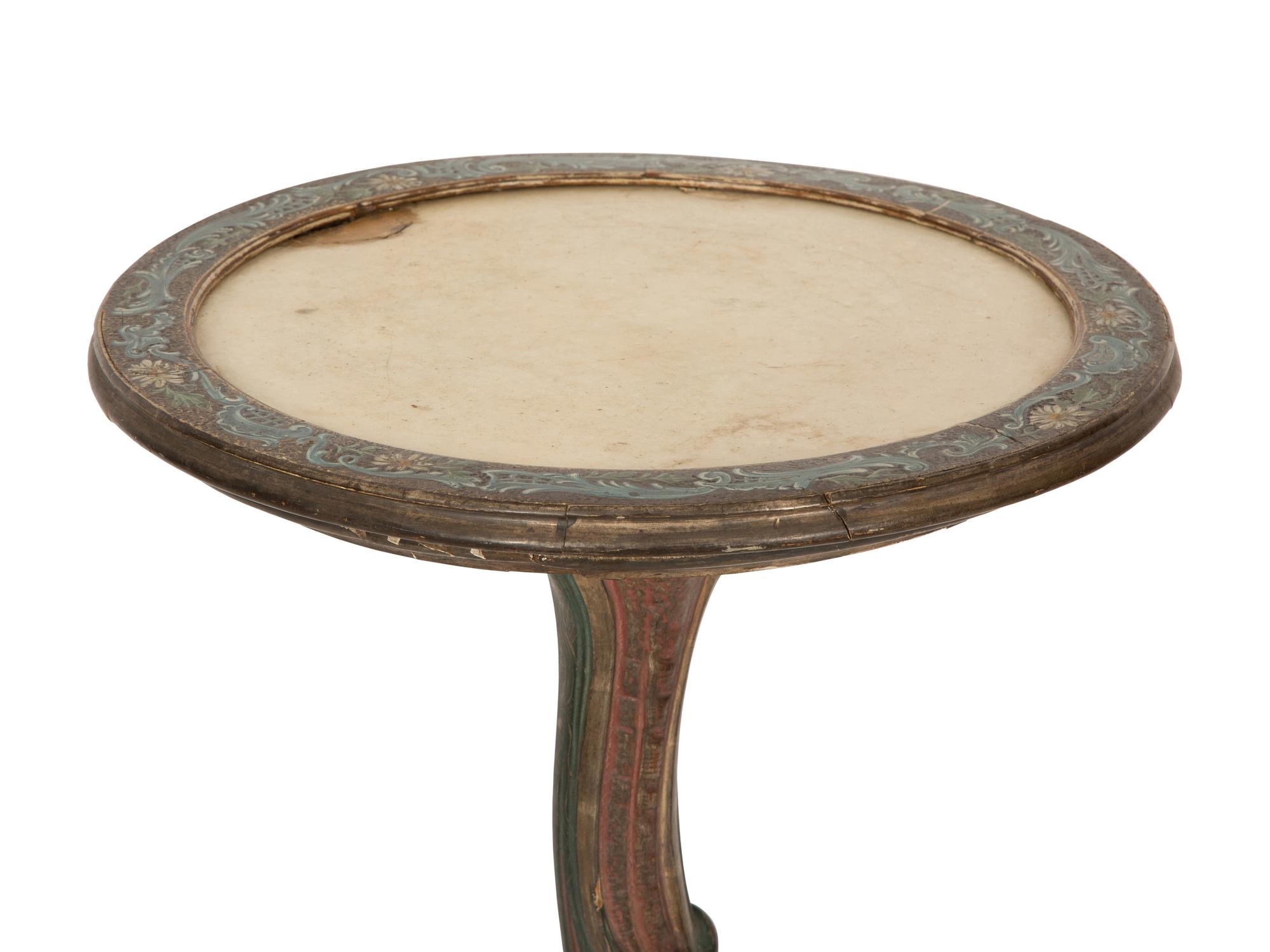 An Italian Rococo Style Painted Marble-Top Pedestal Table