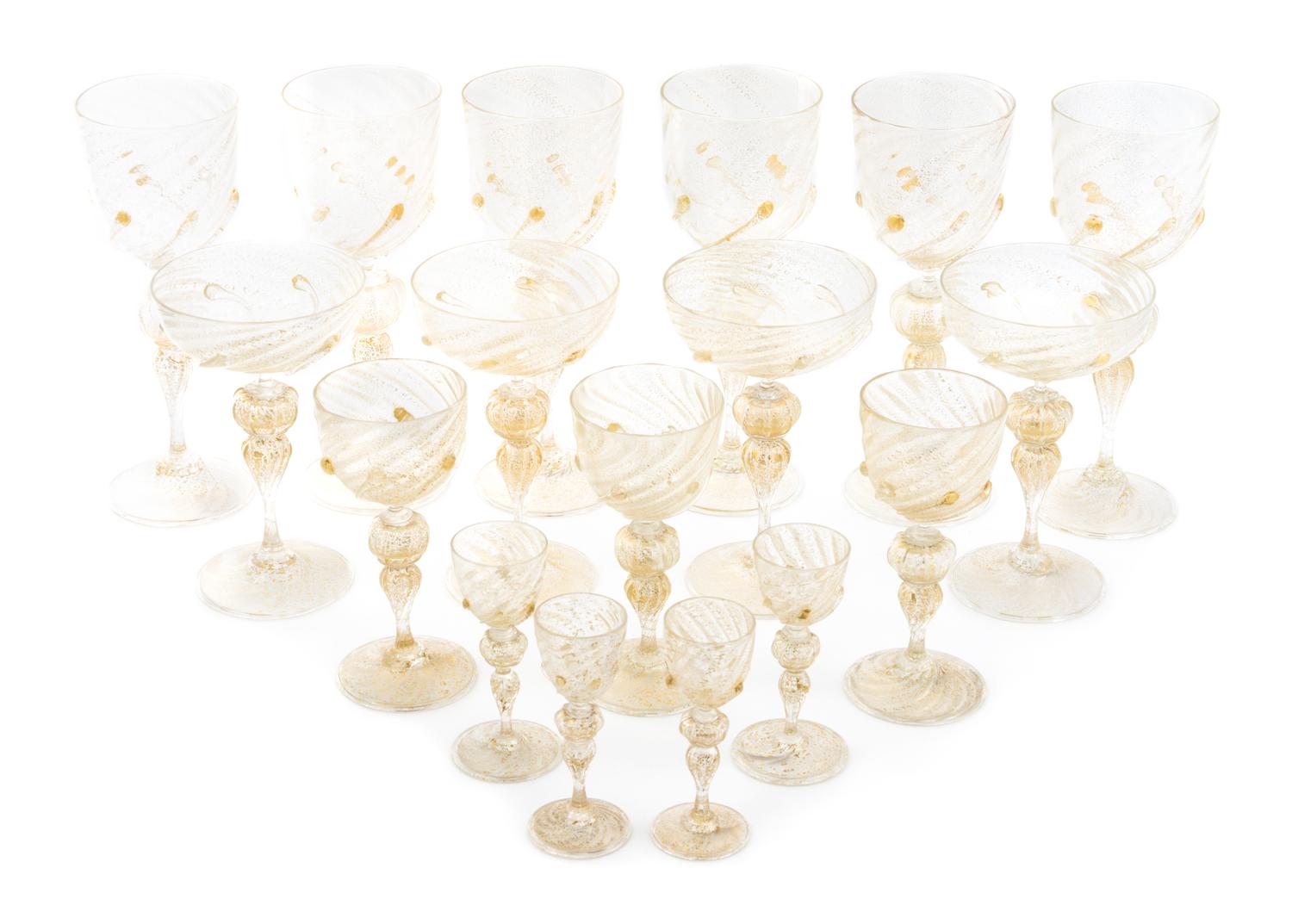A Venetian Glass Stemware Service Height of wine stems 9 inches.