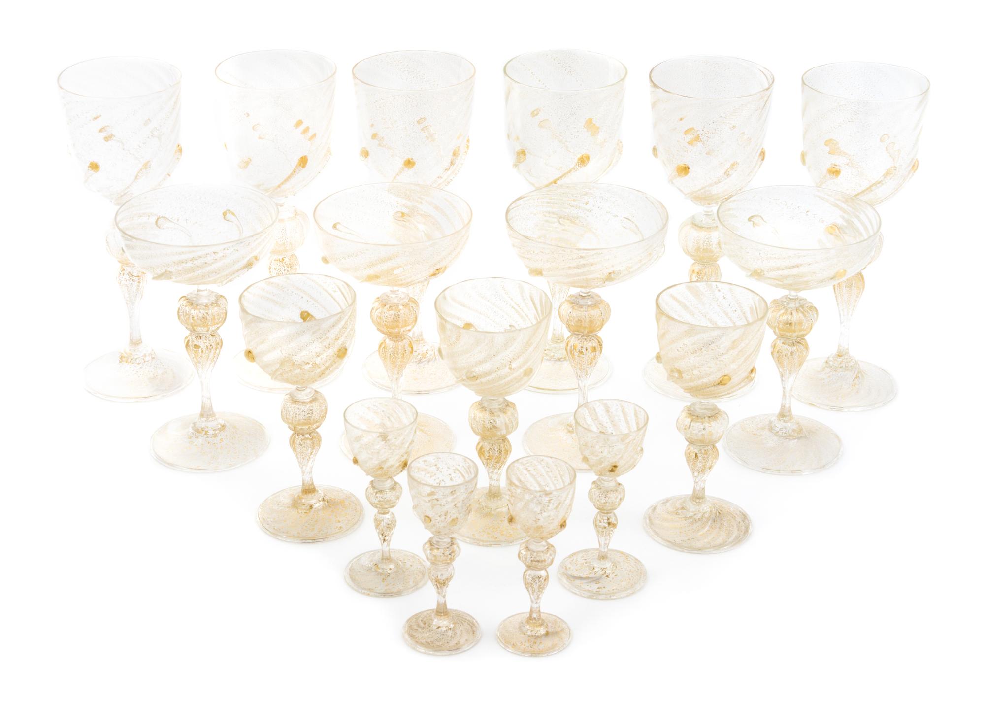 A Venetian Glass Stemware Service Height of wine stems 9 inches.