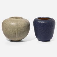 Grueby Faience Company (American, active 1894-1920) Two Curdled Glaze Vases, Boston, Massachusetts, USA, circa 1910